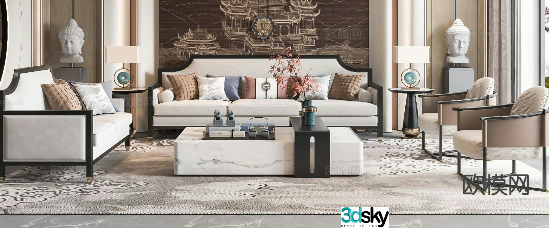 New Chinese style modular sofa 3d model