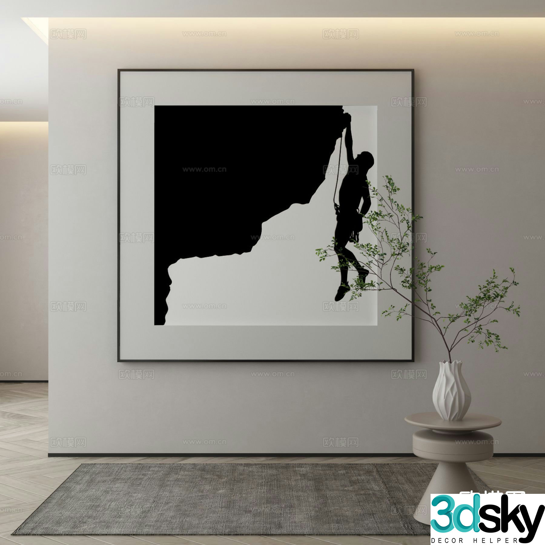 Modern decorative painting black and white figure painting silhouette painting 3d model