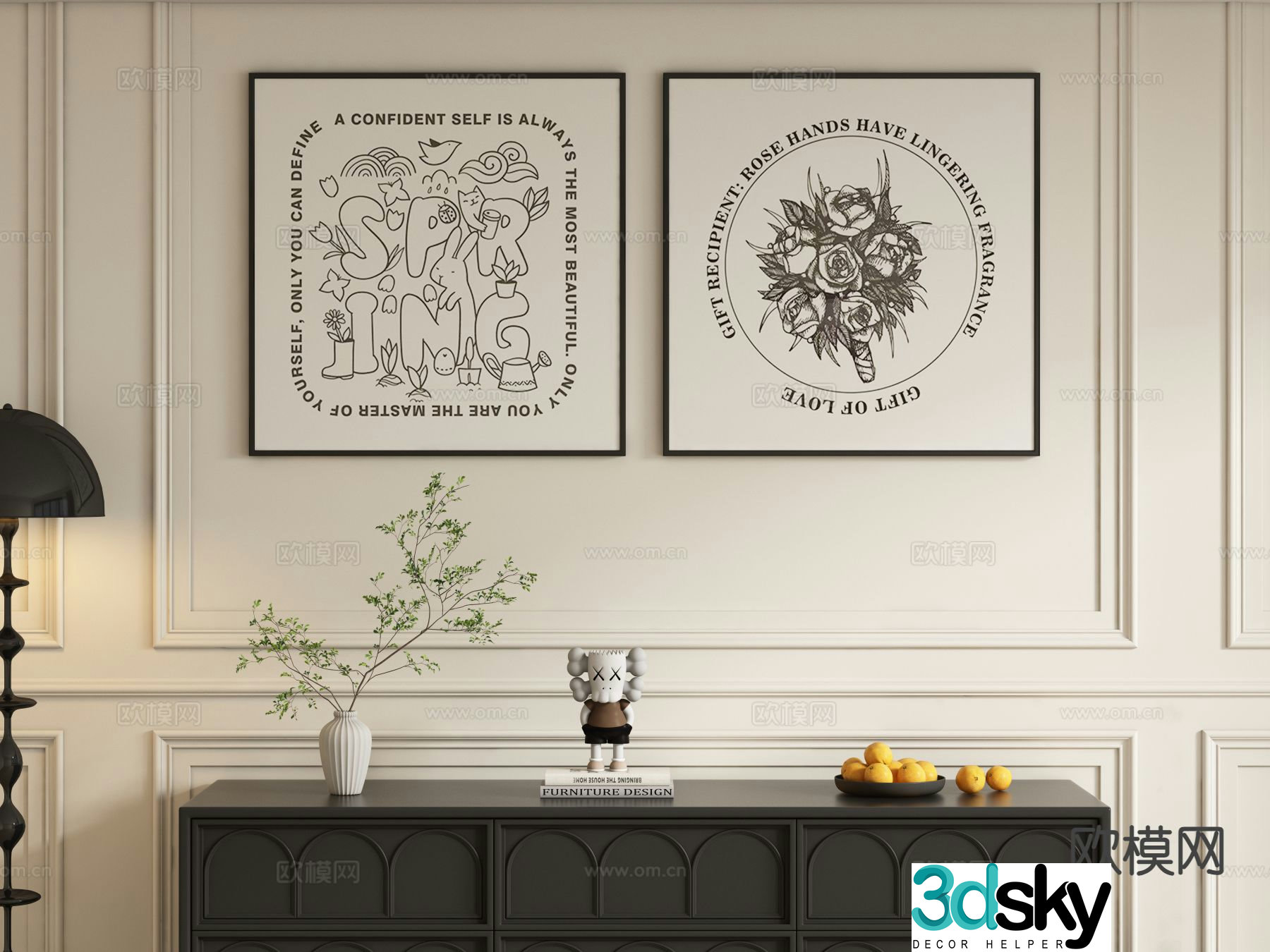 Simple abstract painting decorative painting cartoon hanging painting 3d model