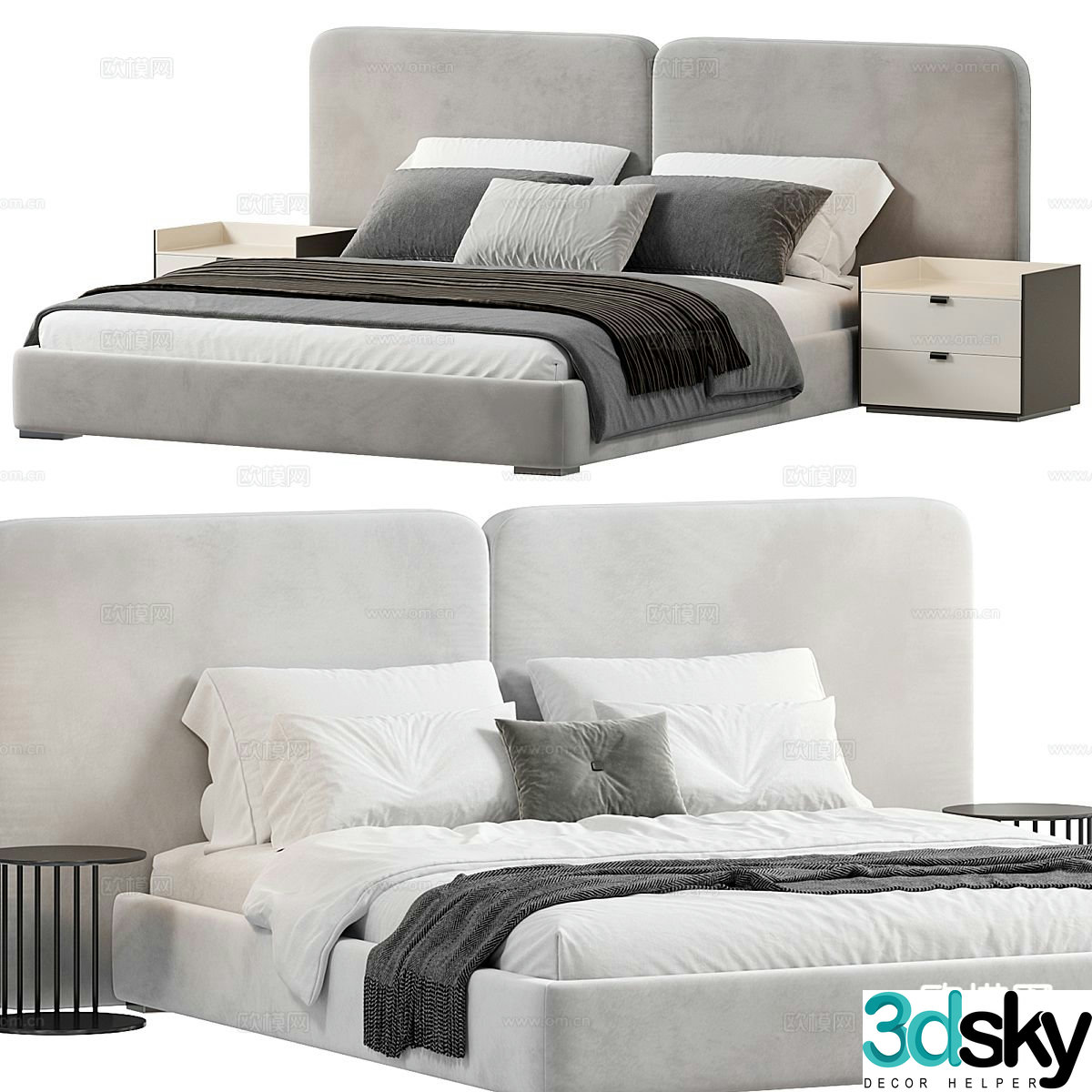 Italian high back double bed 3d model