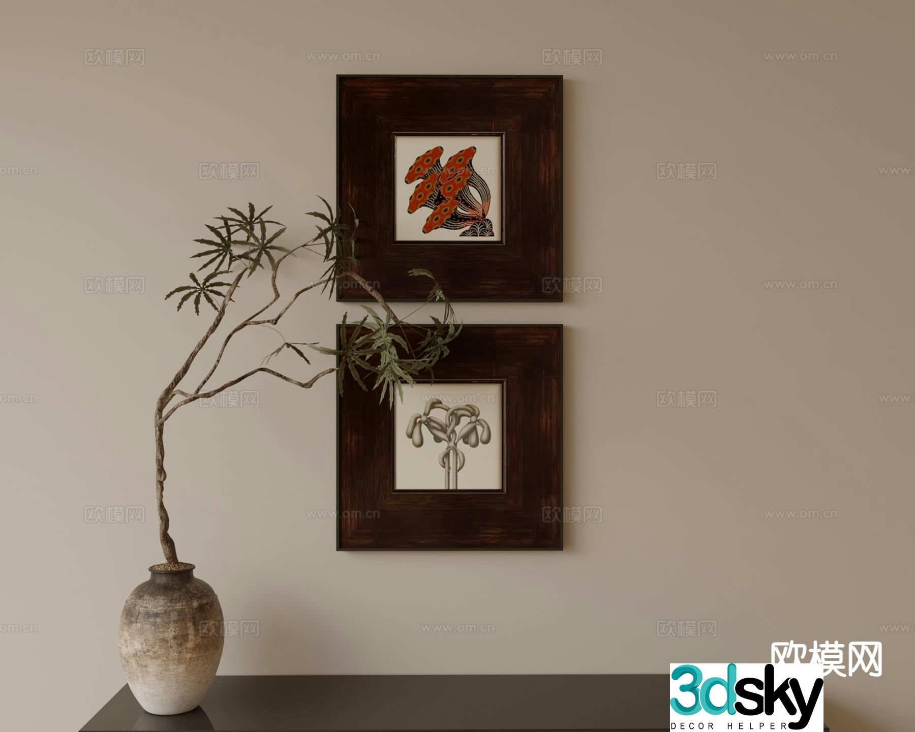 Medieval style hanging painting decorative painting 3d model