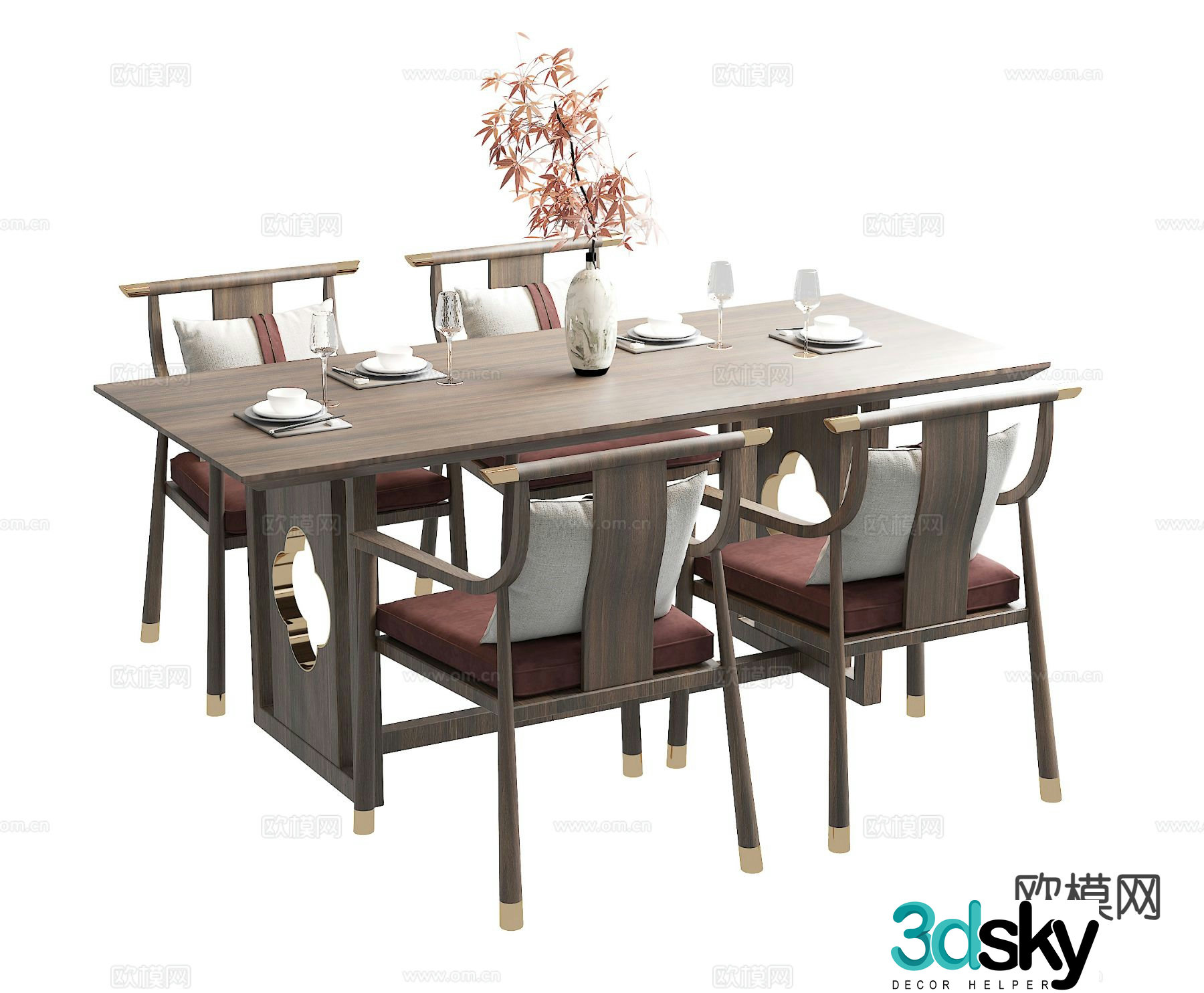 Chinese dining table and chairs 3d model