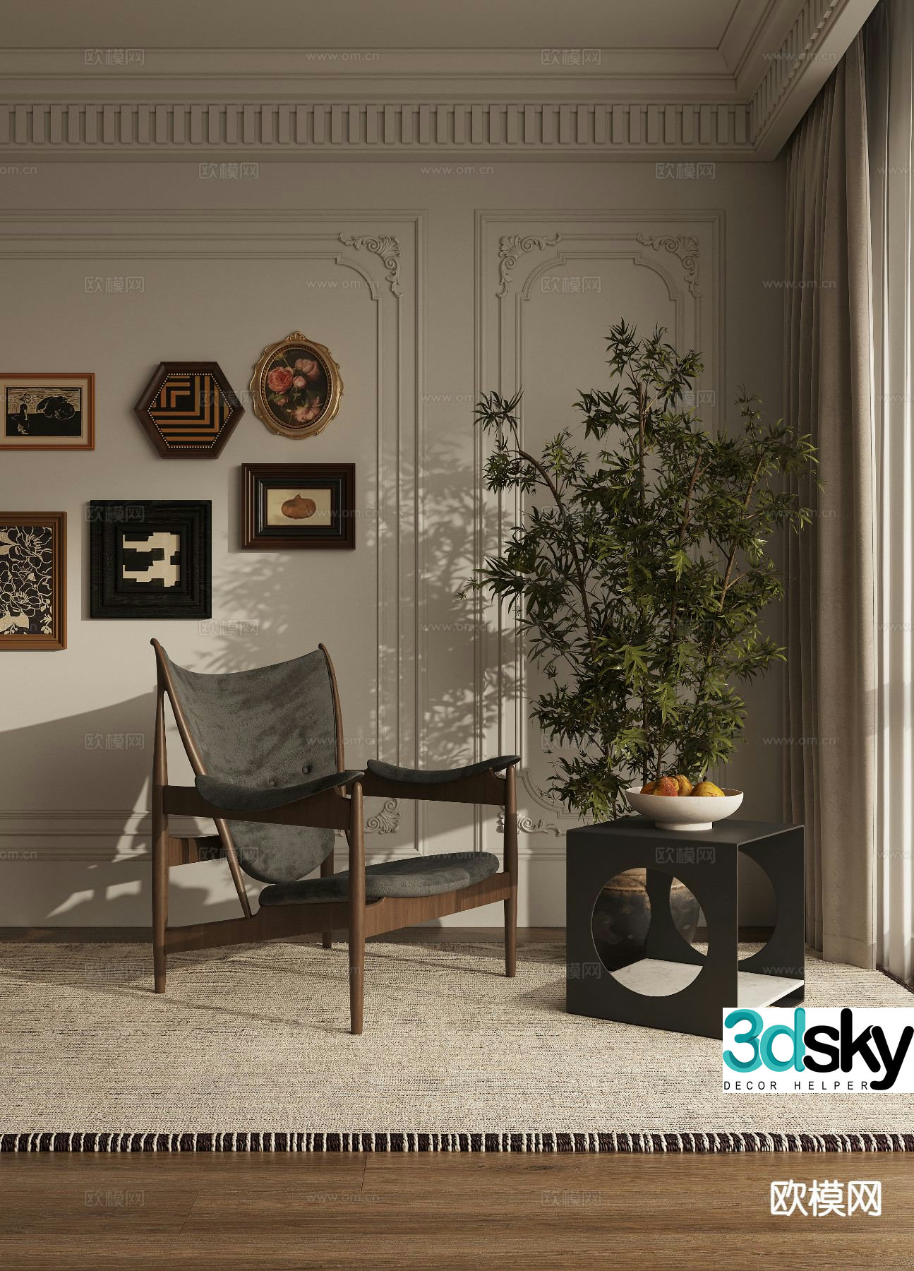 Medieval style chair leisure chair 3d model