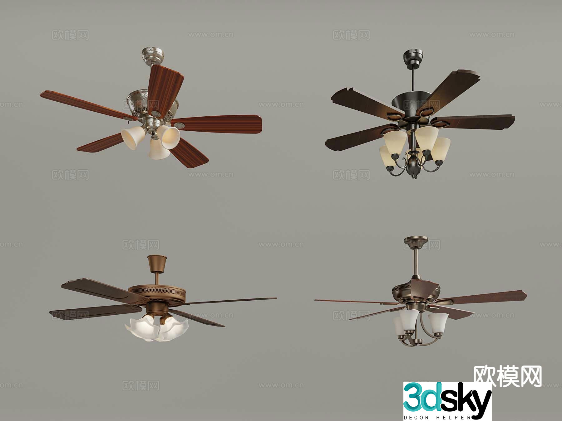 American fan lamp ceiling fan lamp 3d model