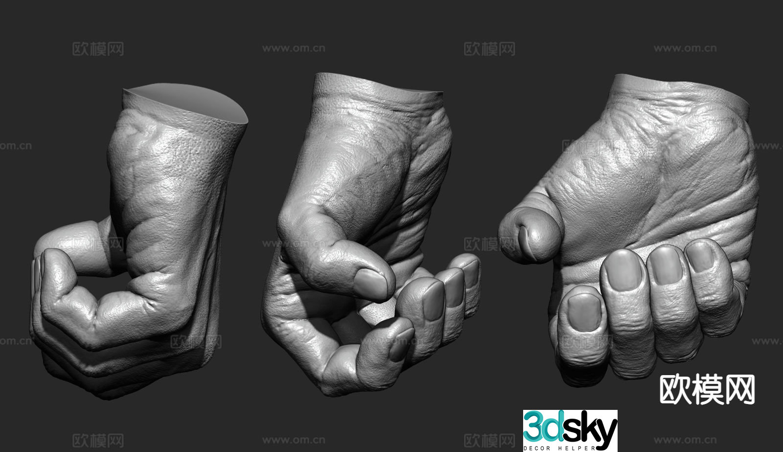 Human hand sculpture close-up palm fist fist 3d model