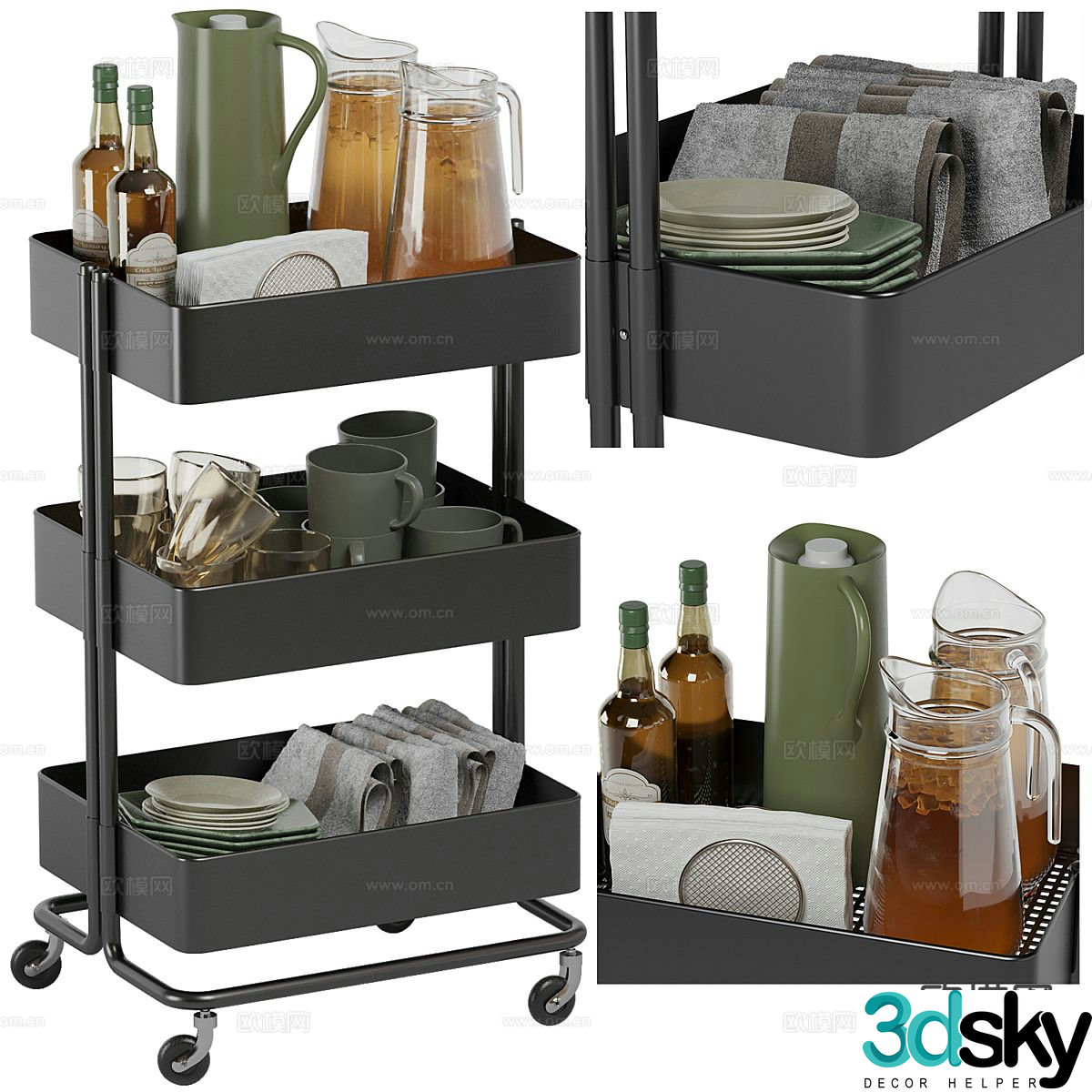 Mobile trolley corner table side table 3d model