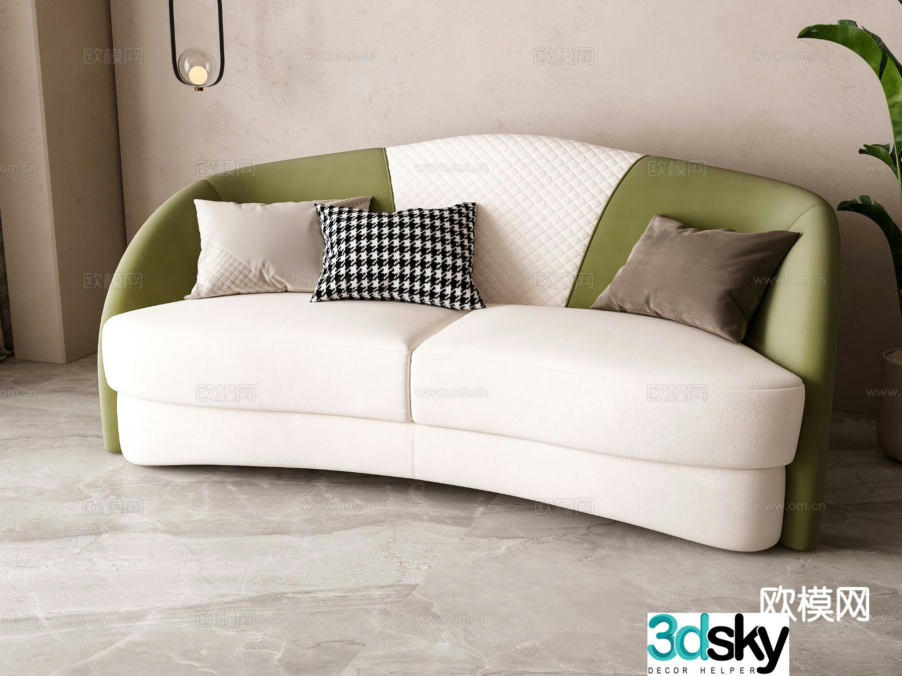 Simple European double sofa 3d model