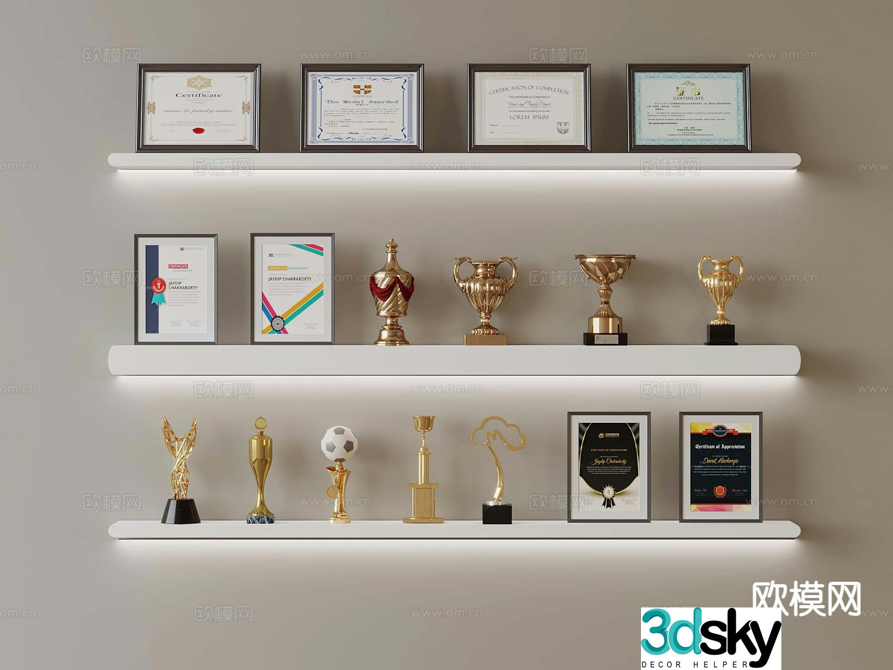Trophy medal certificate 3d model