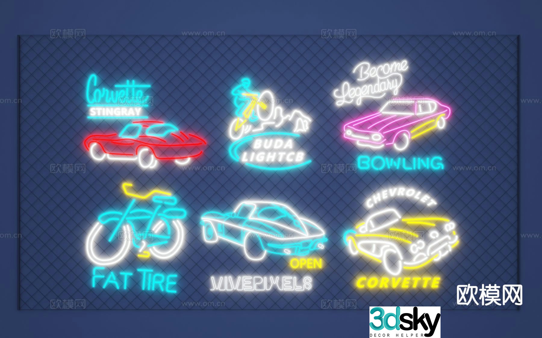 car billboard signboard logo trademark neon light 3d model