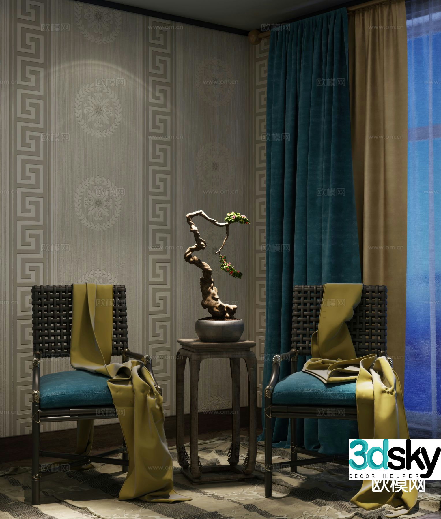 New Chinese style armchair sofa chair 3d model