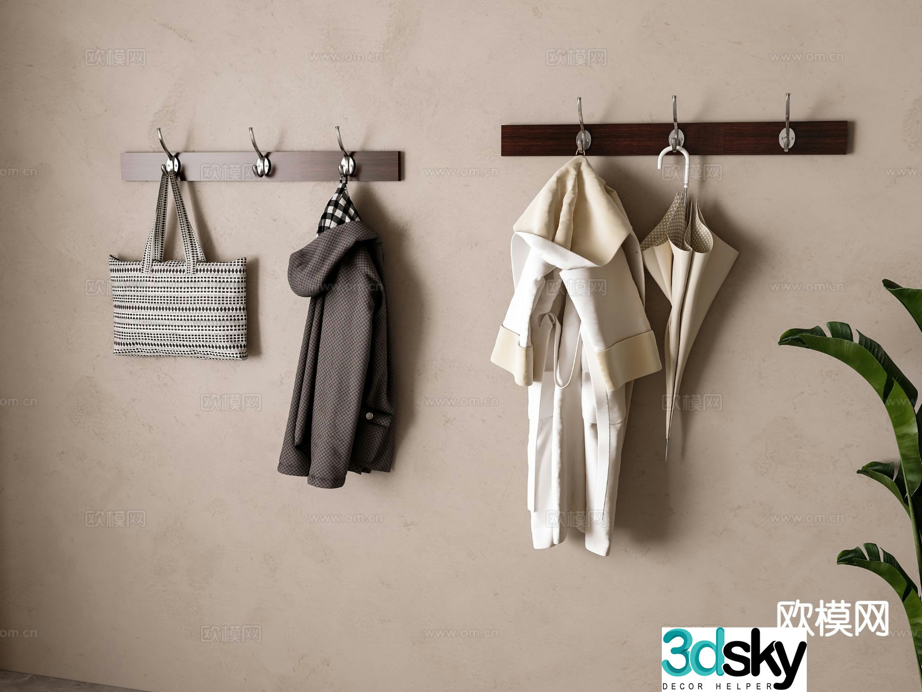 Modern home entrance coat hook 3d model