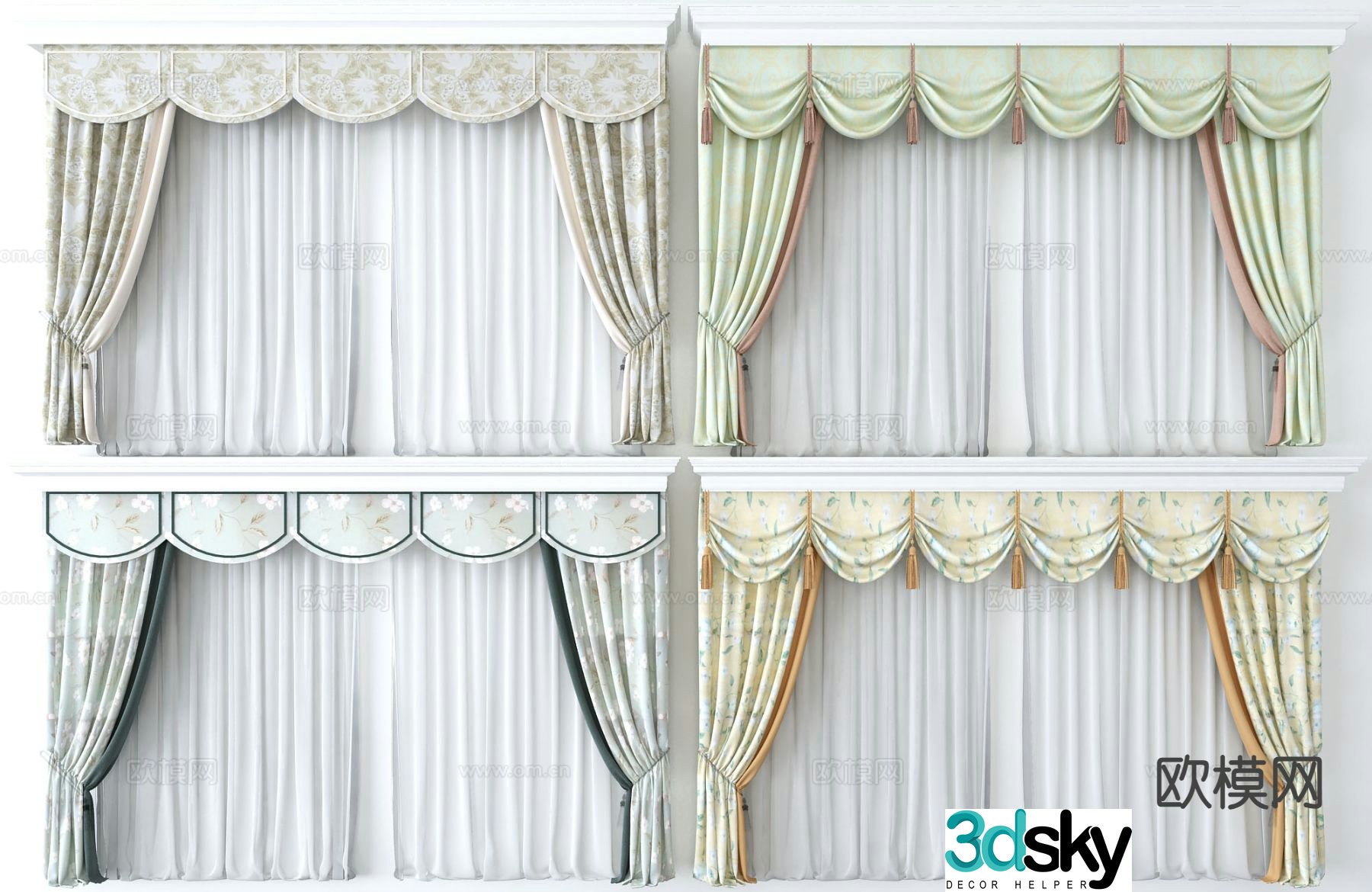 Floral curtains screens gauze curtains 3d model