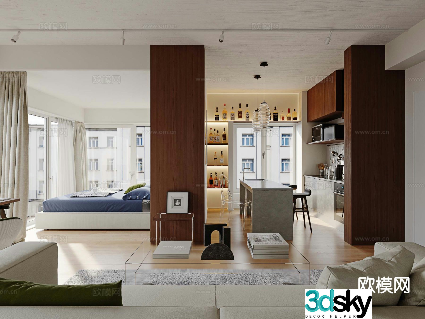 Modern bachelor apartment 3d model