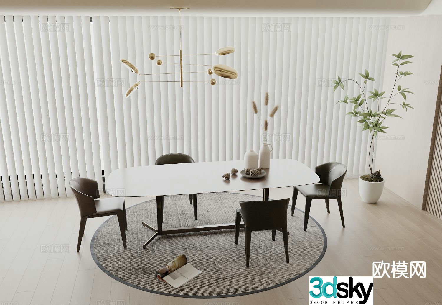 Modern dining table and chairs bar dining table 3d model