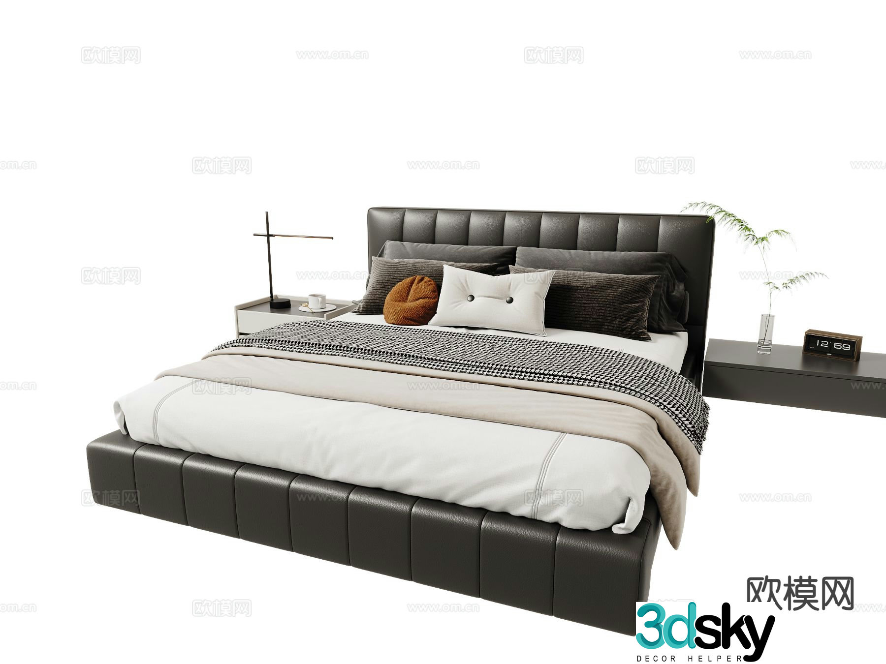 Italian double bed leather bed 3d model