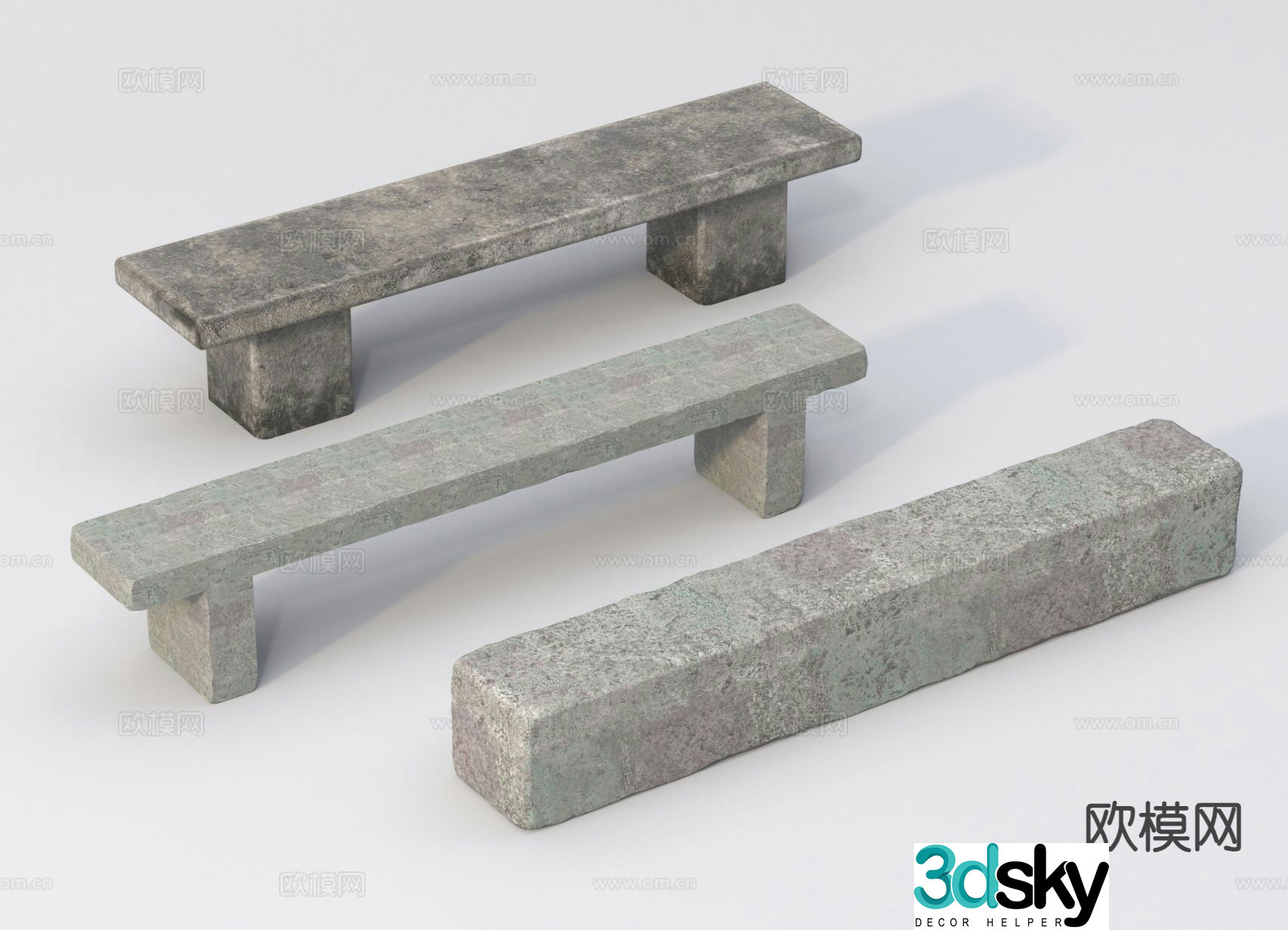 Shabby stone stool landscape stone bench Zen stone bench 3D model