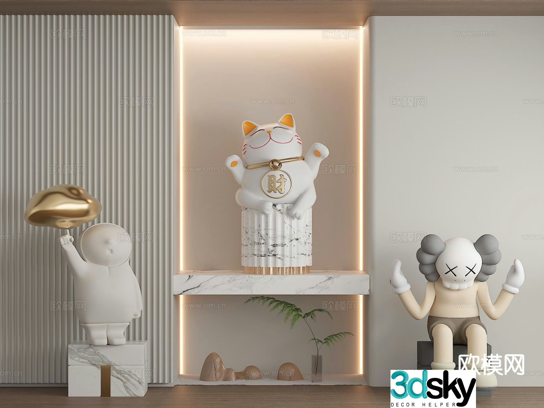 Doll trendy toy national trendy doll Lucky Cat 3D model
