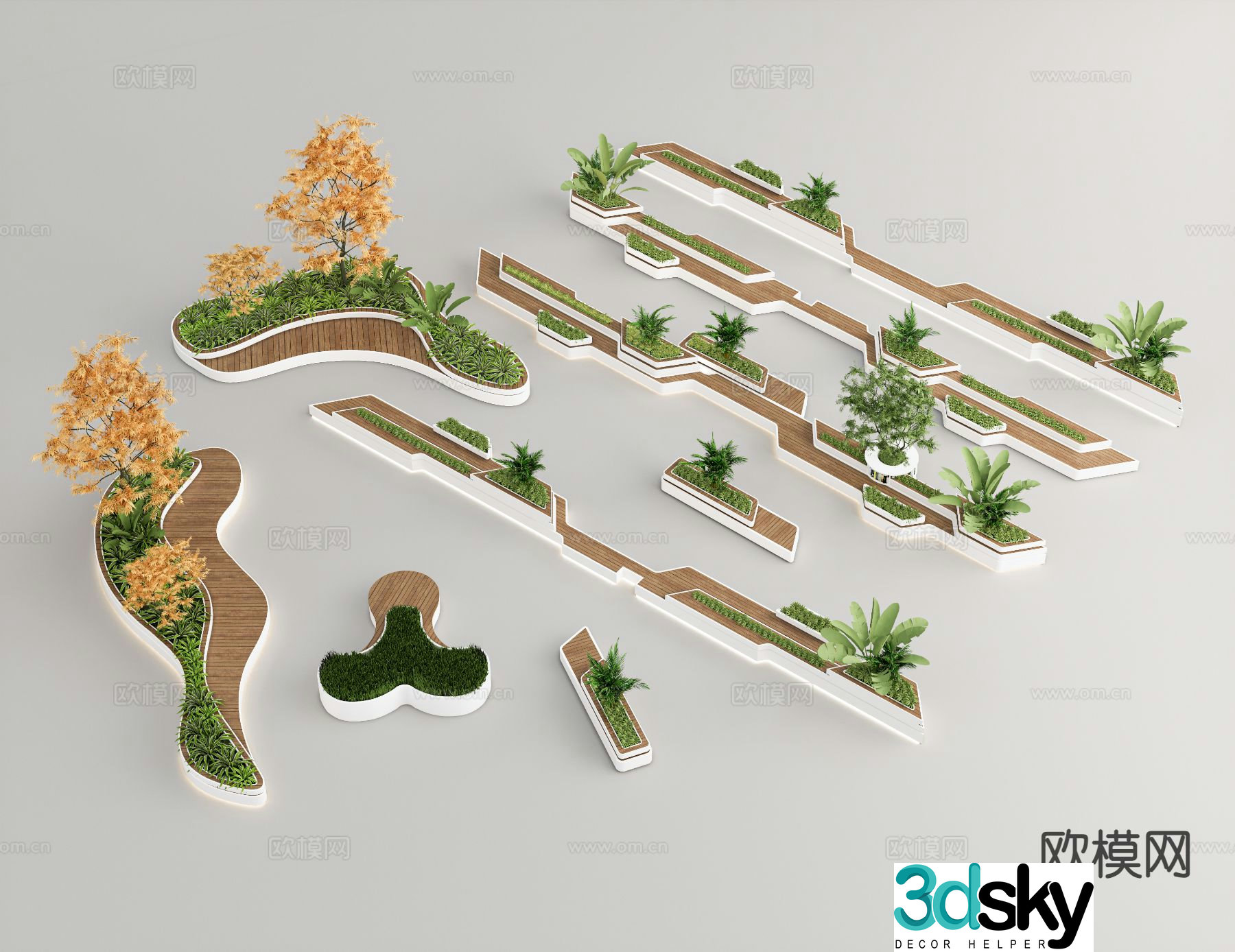Modern outdoor chair tree pool chair landscape seat strip chair 3D model