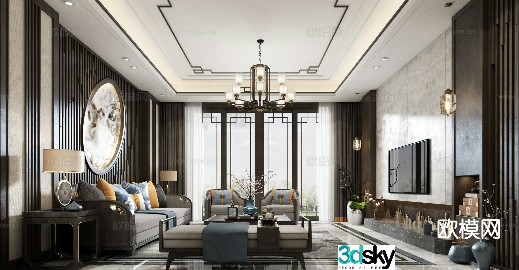 New Chinese style living room 3d model