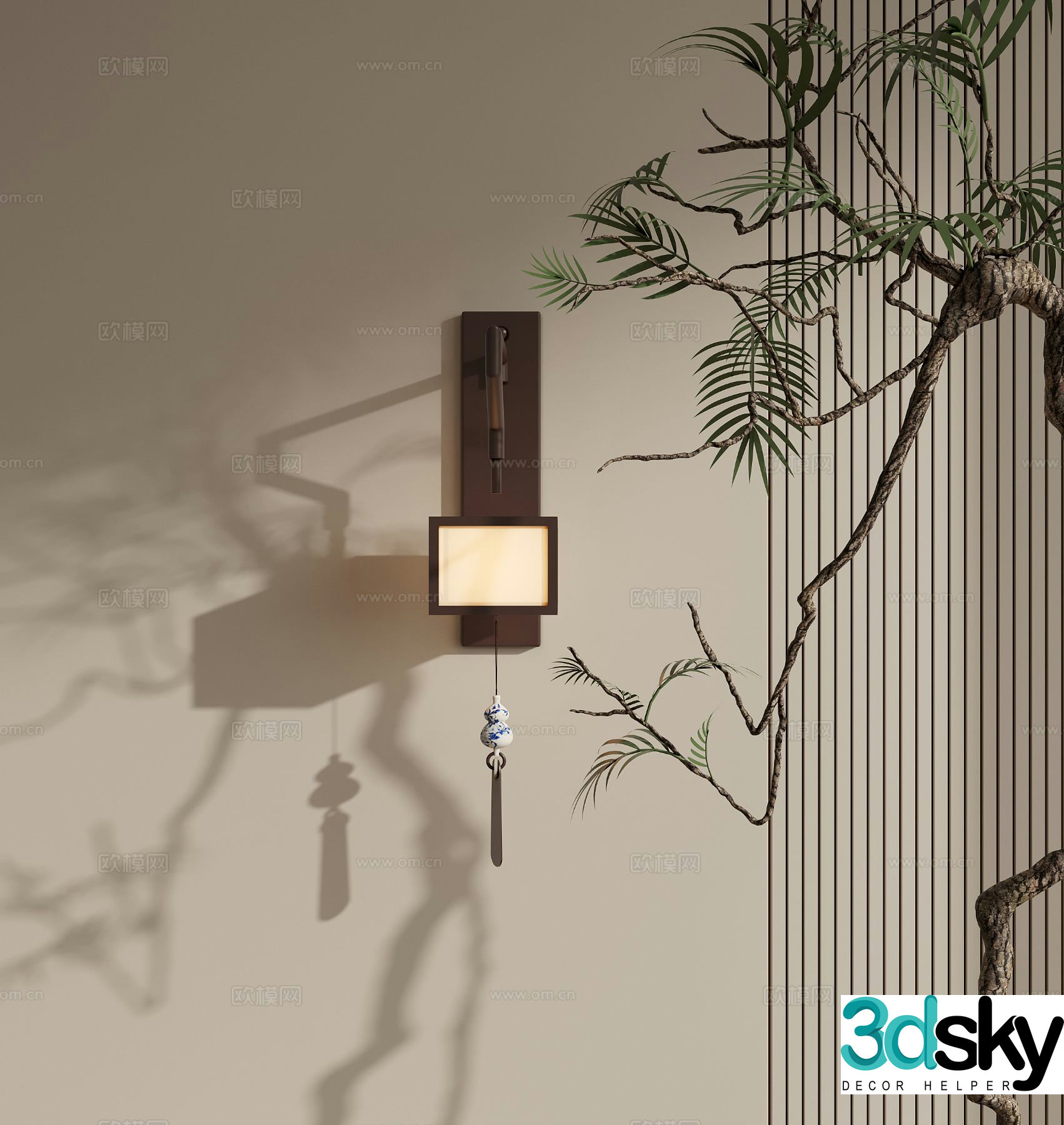 New Chinese style wall lamp Zen wall lamp 3D model