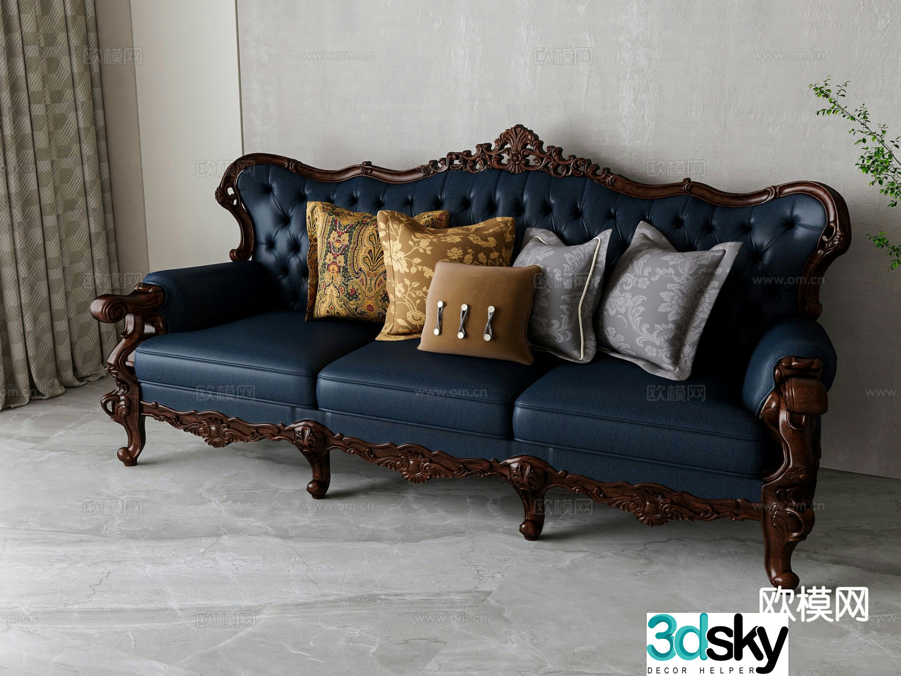 Three seater sofa leather sofa 3d model