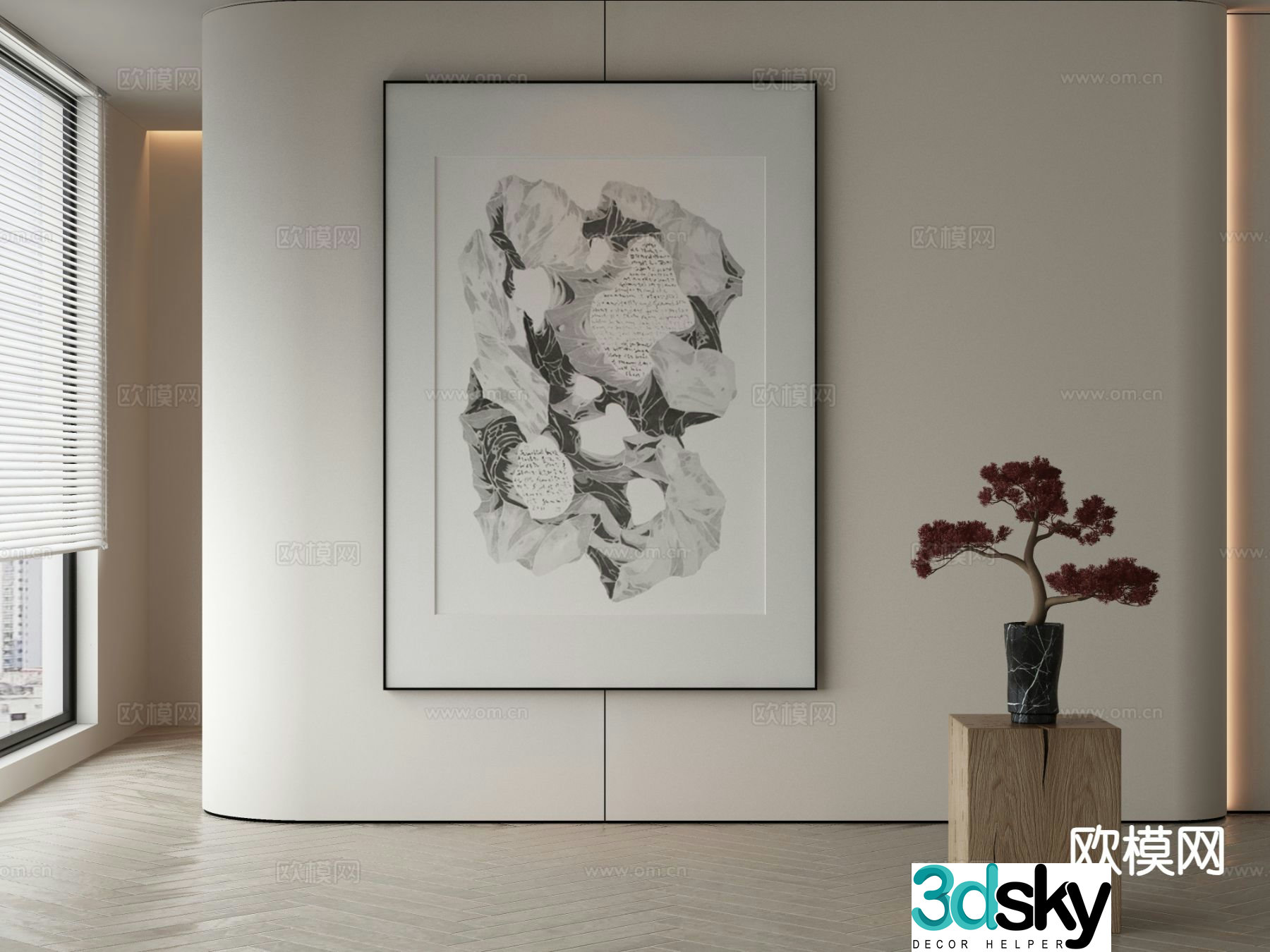 New Chinese style decorative painting black and white hanging painting 3d model