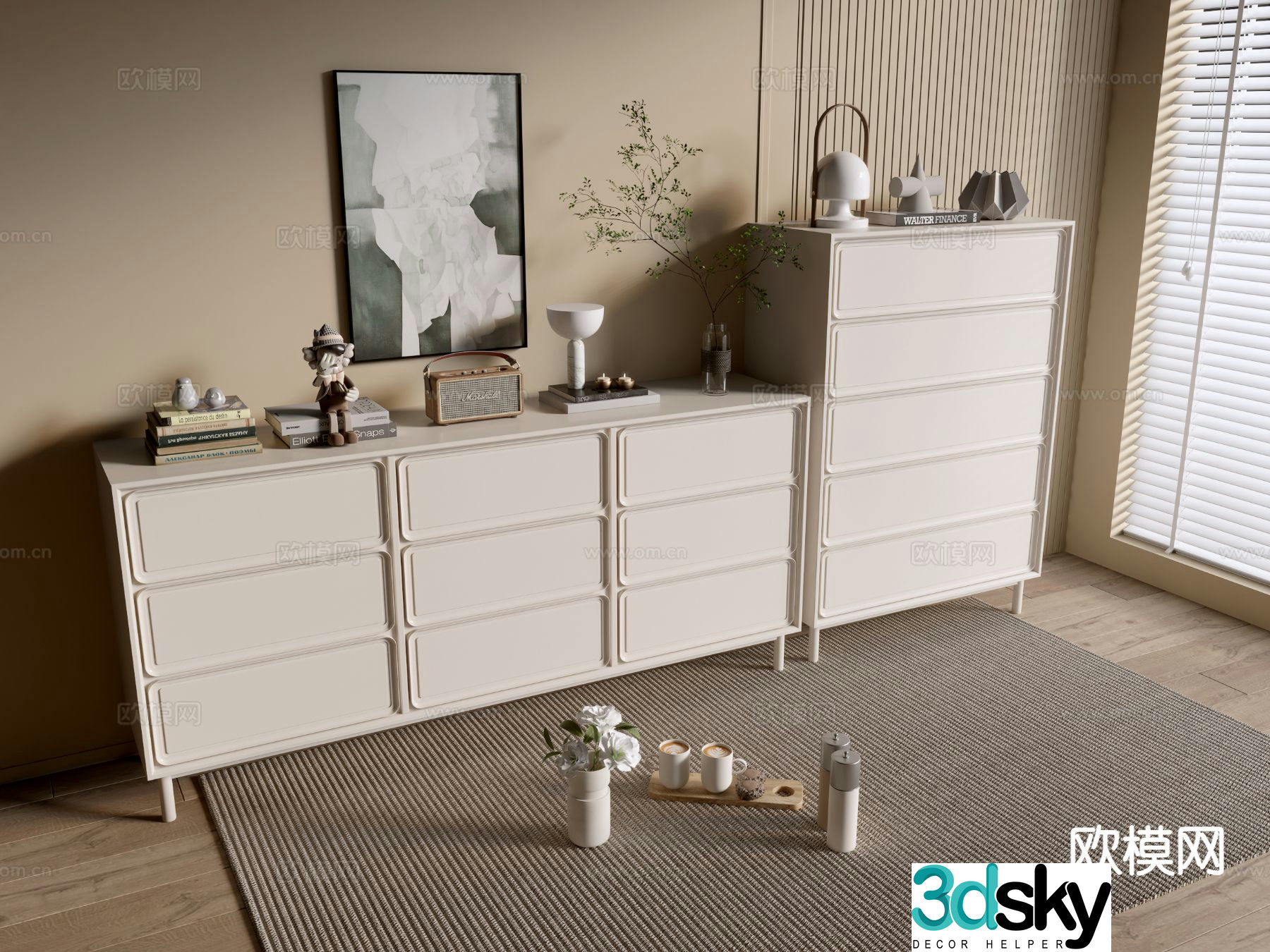 Cream style cabinet drawer cabinet entrance cabinet 3D model