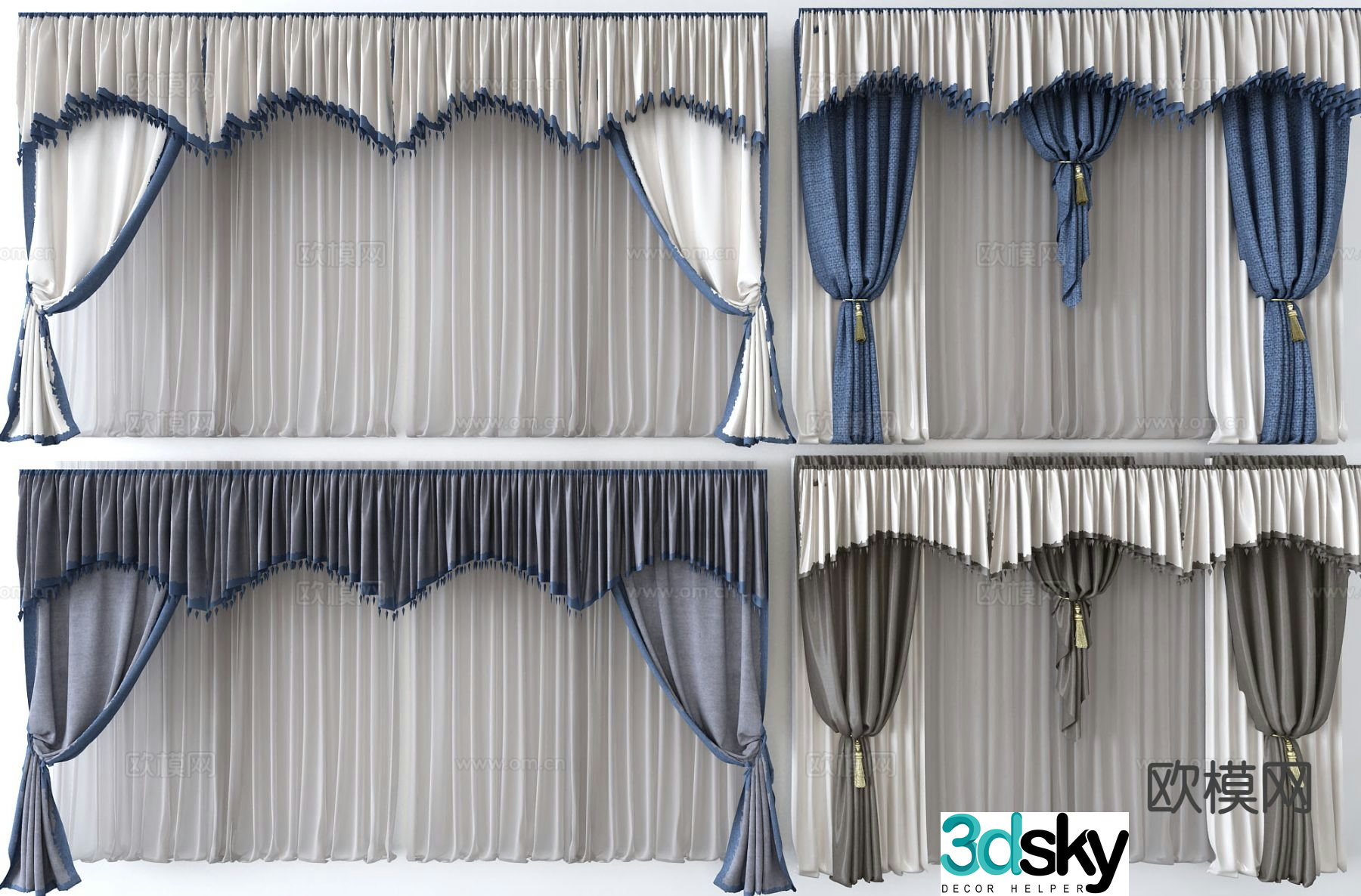 European curtain gauze curtain curtain head 3d model