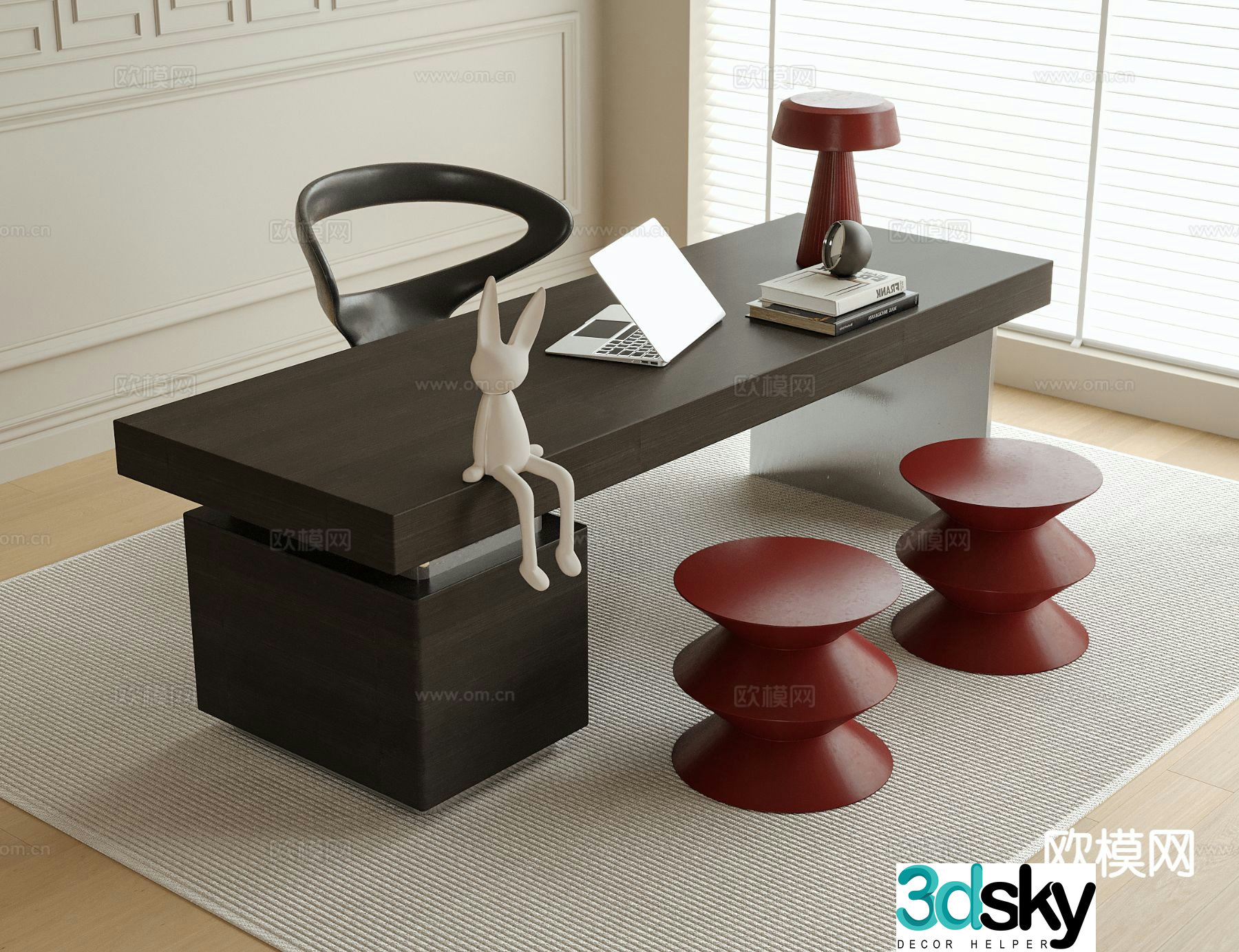 Modern desk chair stool desk 3d model