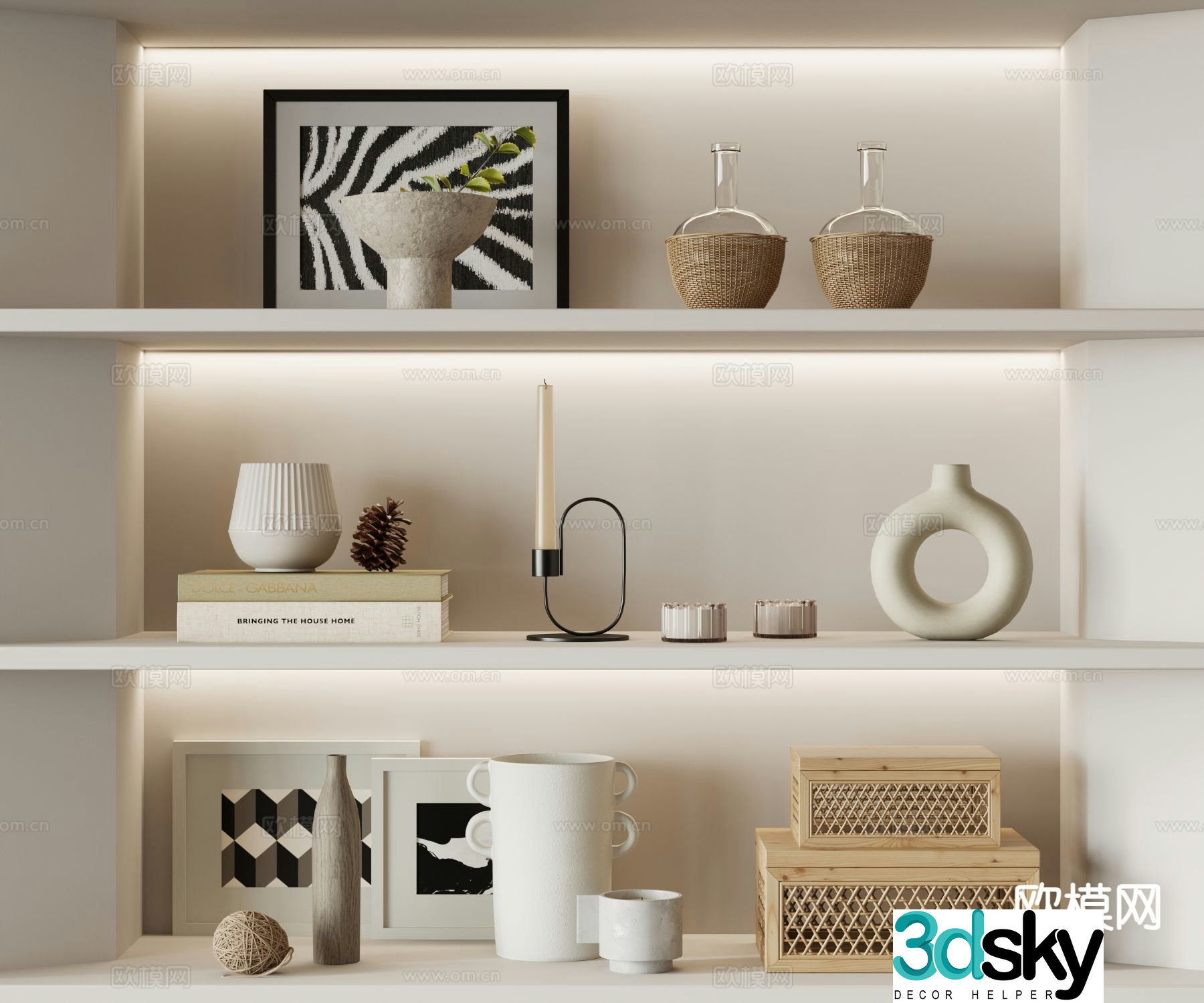 Modern decorations ornaments paintings vases books 3D model