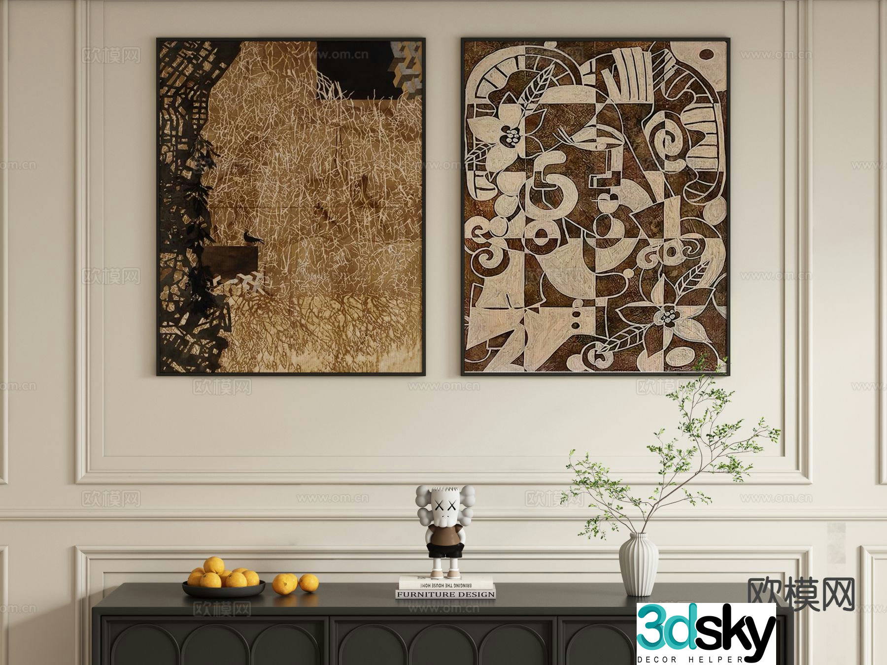 Medieval style decorative painting retro hanging painting 3d model