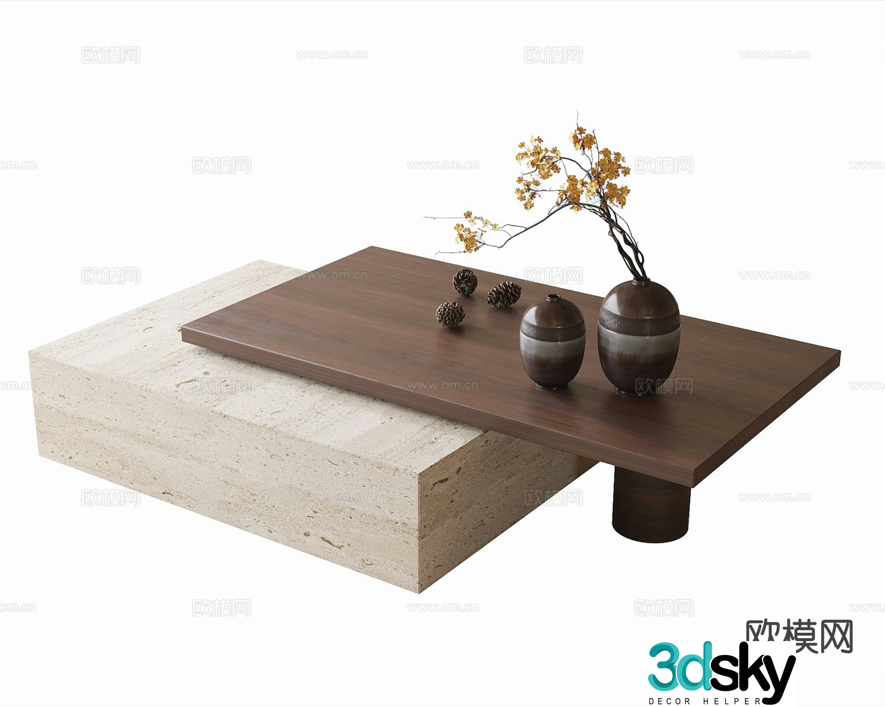 Wabi-sabi coffee table mother-and-son coffee table 3d model