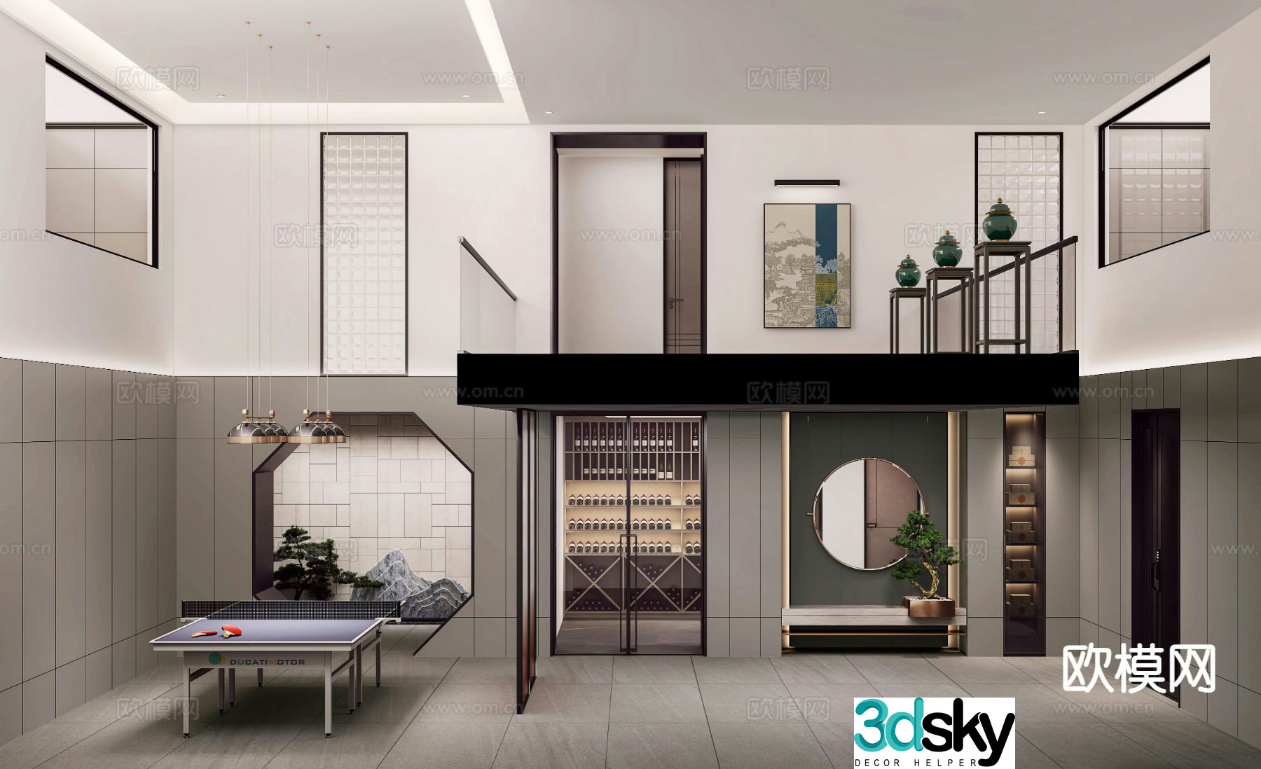 New Chinese style villa entertainment room basement 3D model