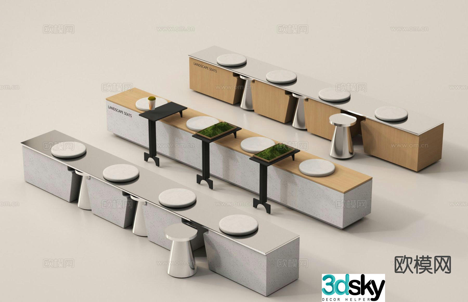 Coffee seat stool public chair 3d model