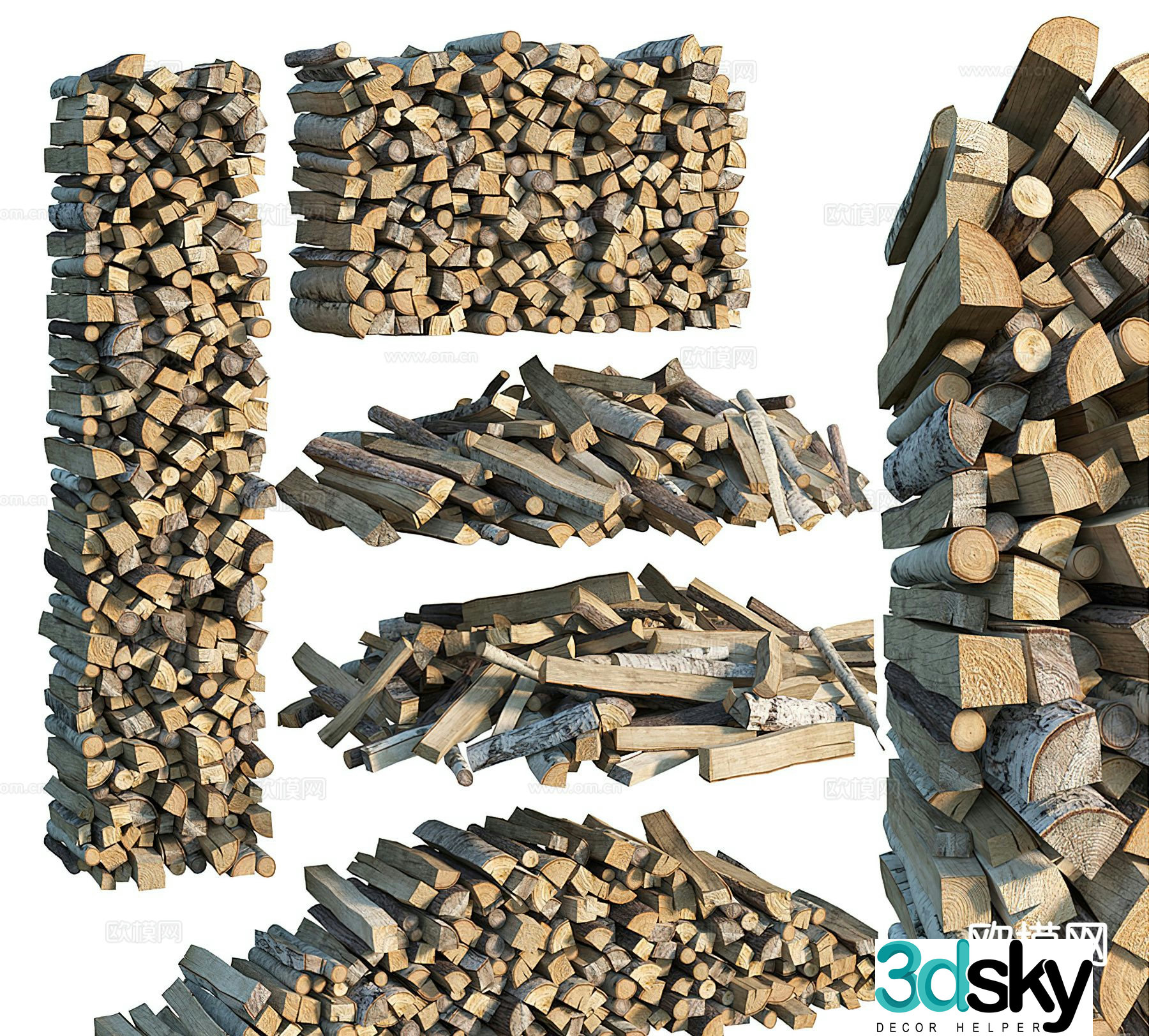 modern firewood firewood wood pile 3d model