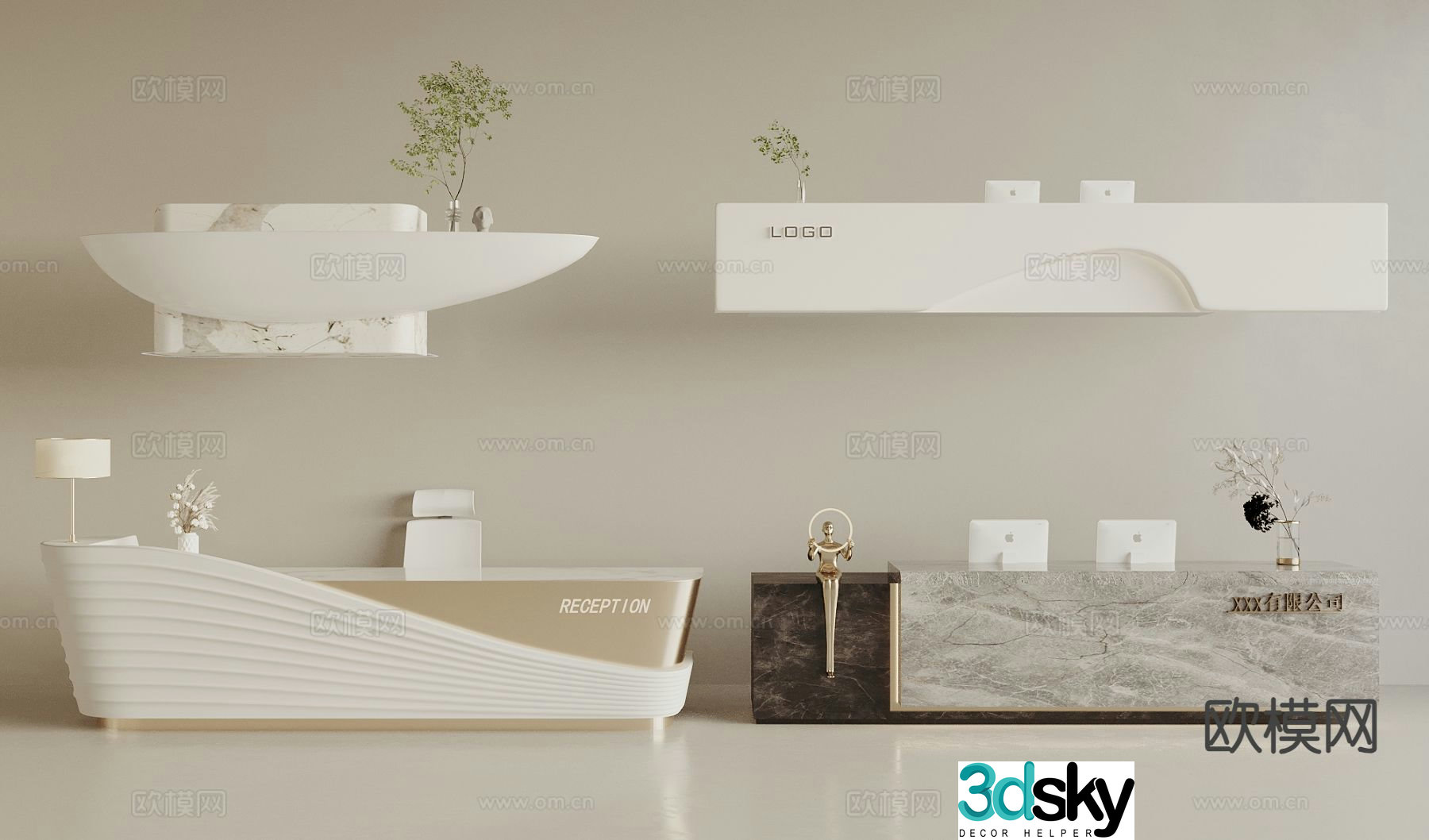 Modern front desk reception desk service desk 3d model