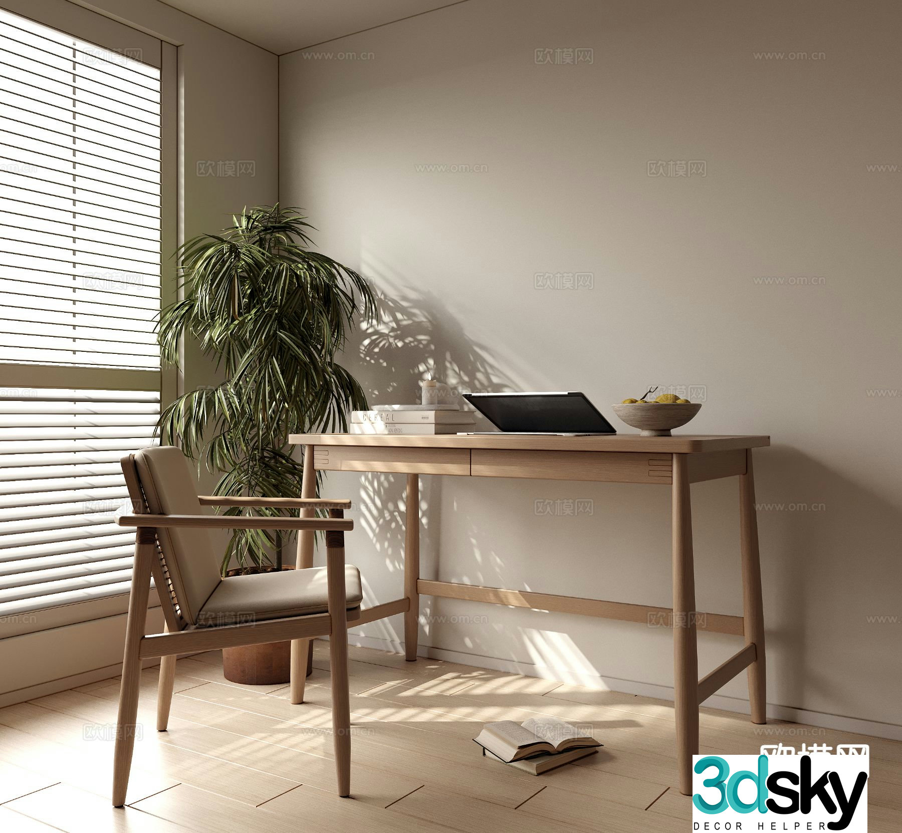 Log style desk writing desk computer desk 3d model