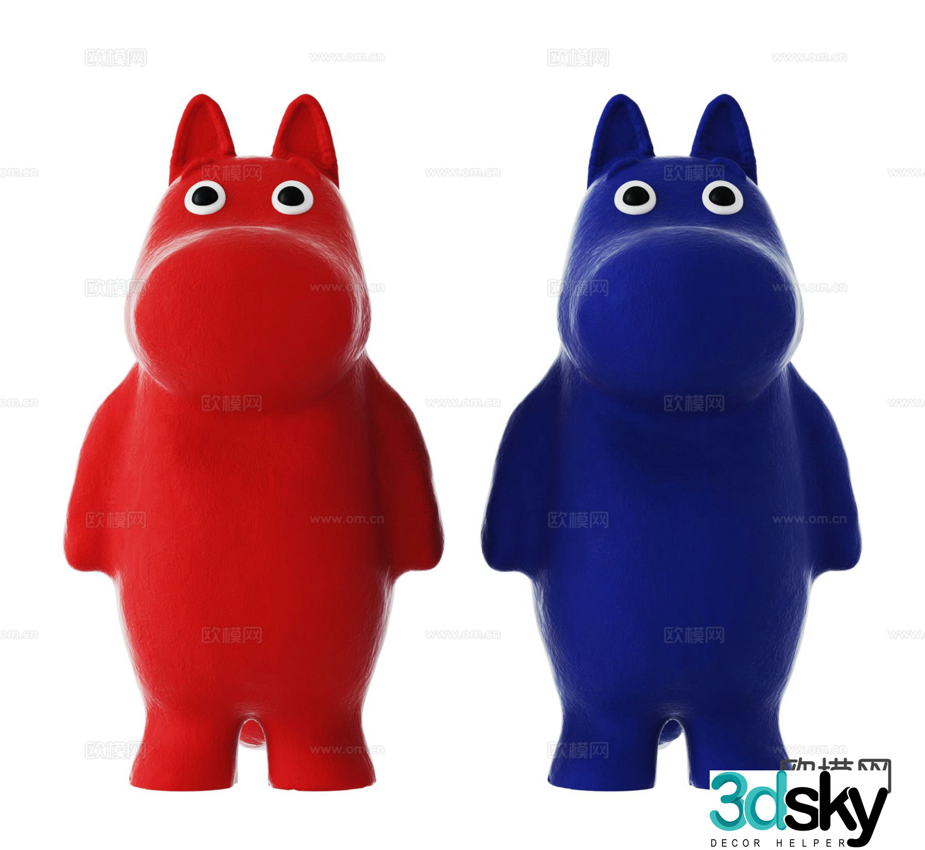 Cream Style Toy Klein Blue Trendy Toy Cartoon Hippopotamus 3D Model