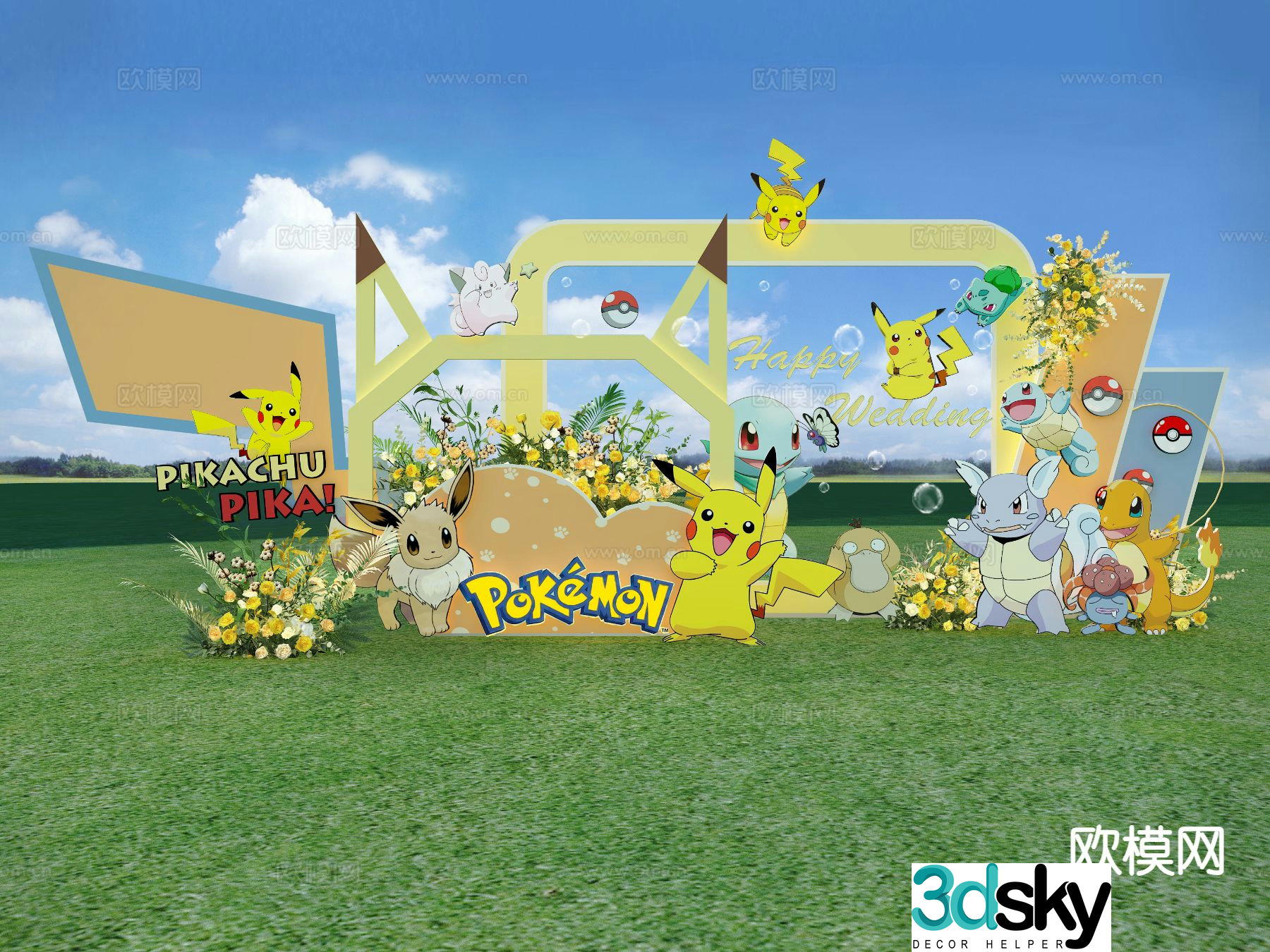 Pikachu series theme wedding lawn decoration 3D model