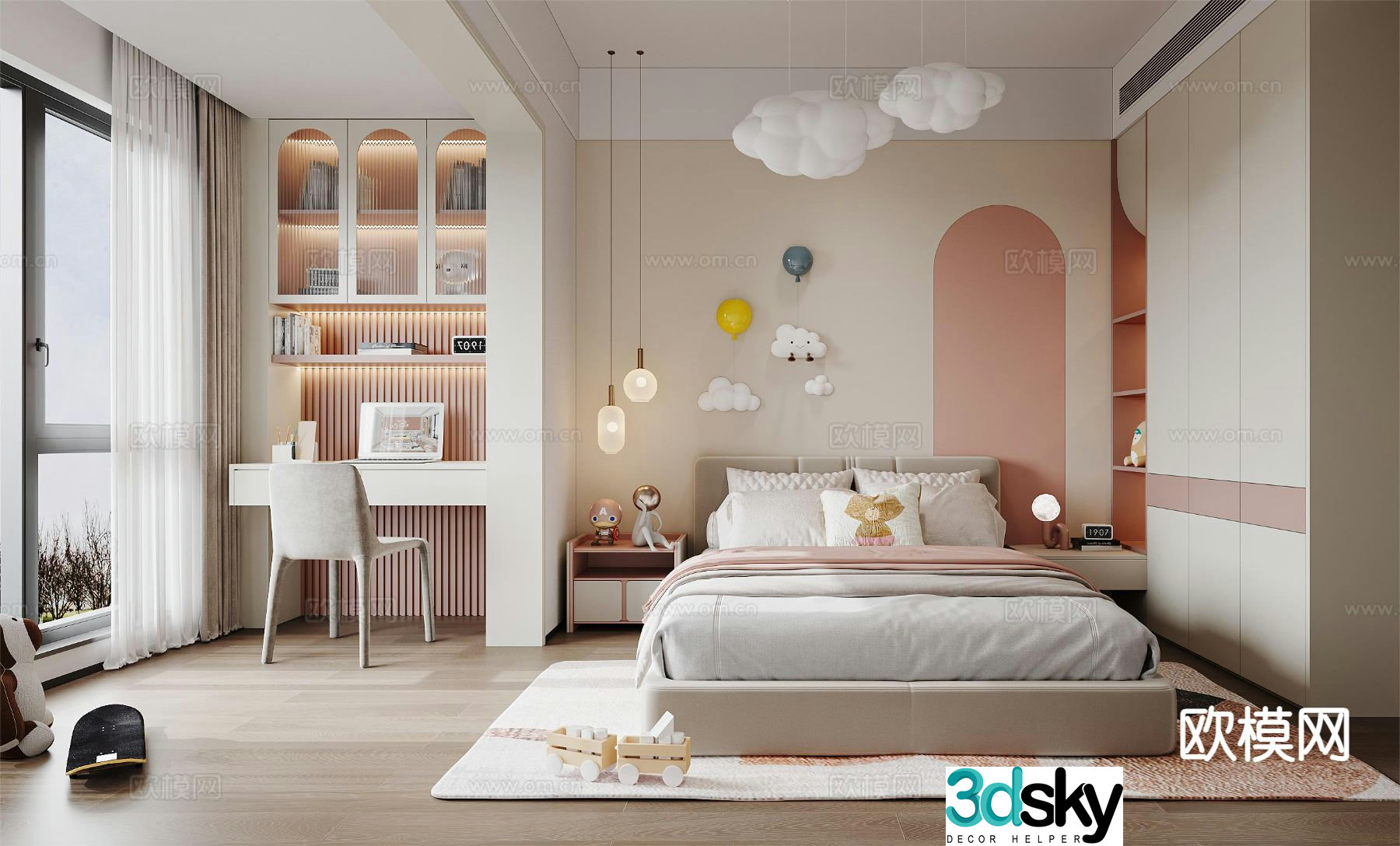 Modern pink children’s room girl’s room 3d model