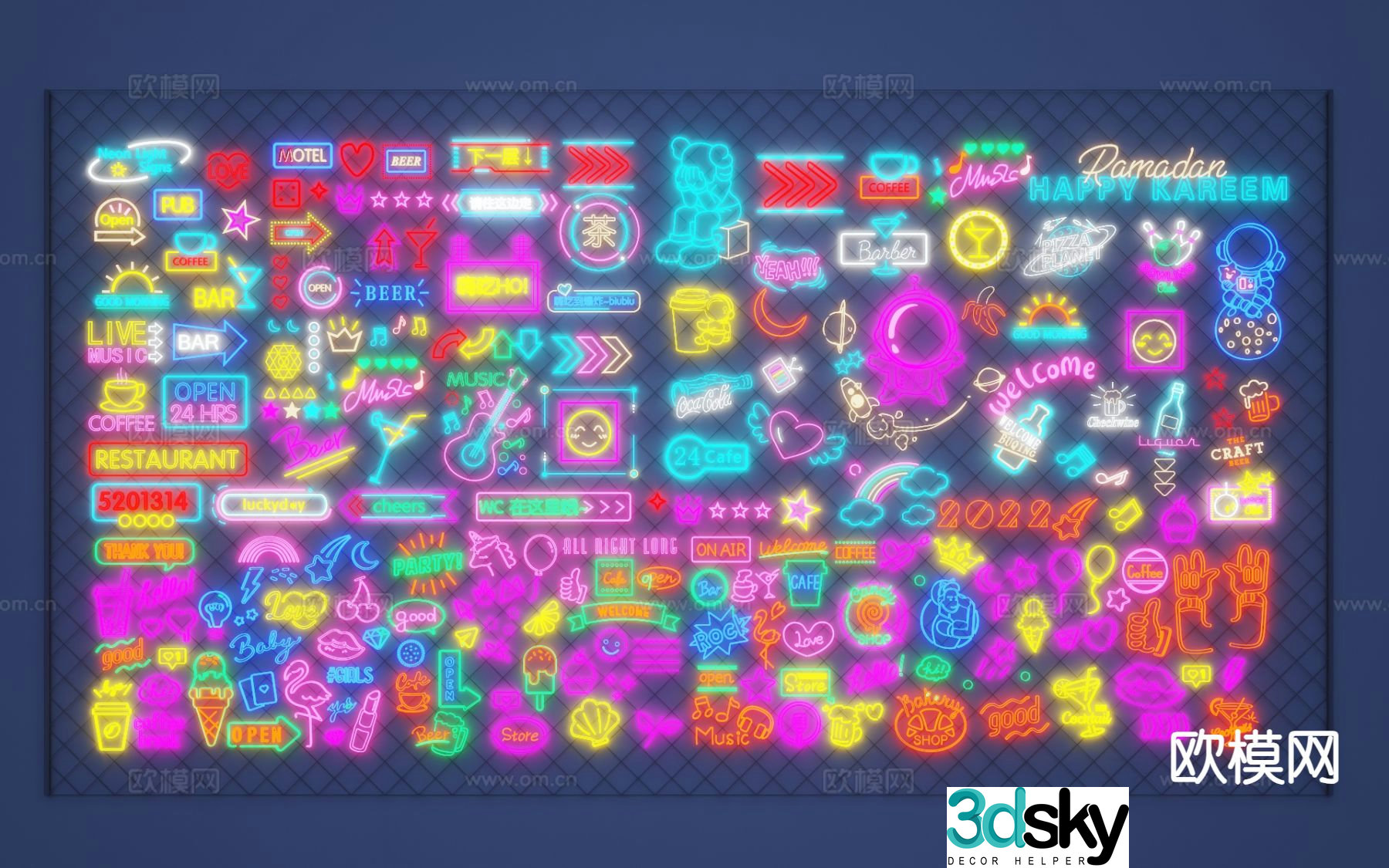 National trend billboard signboard logo trademark neon light 3d model