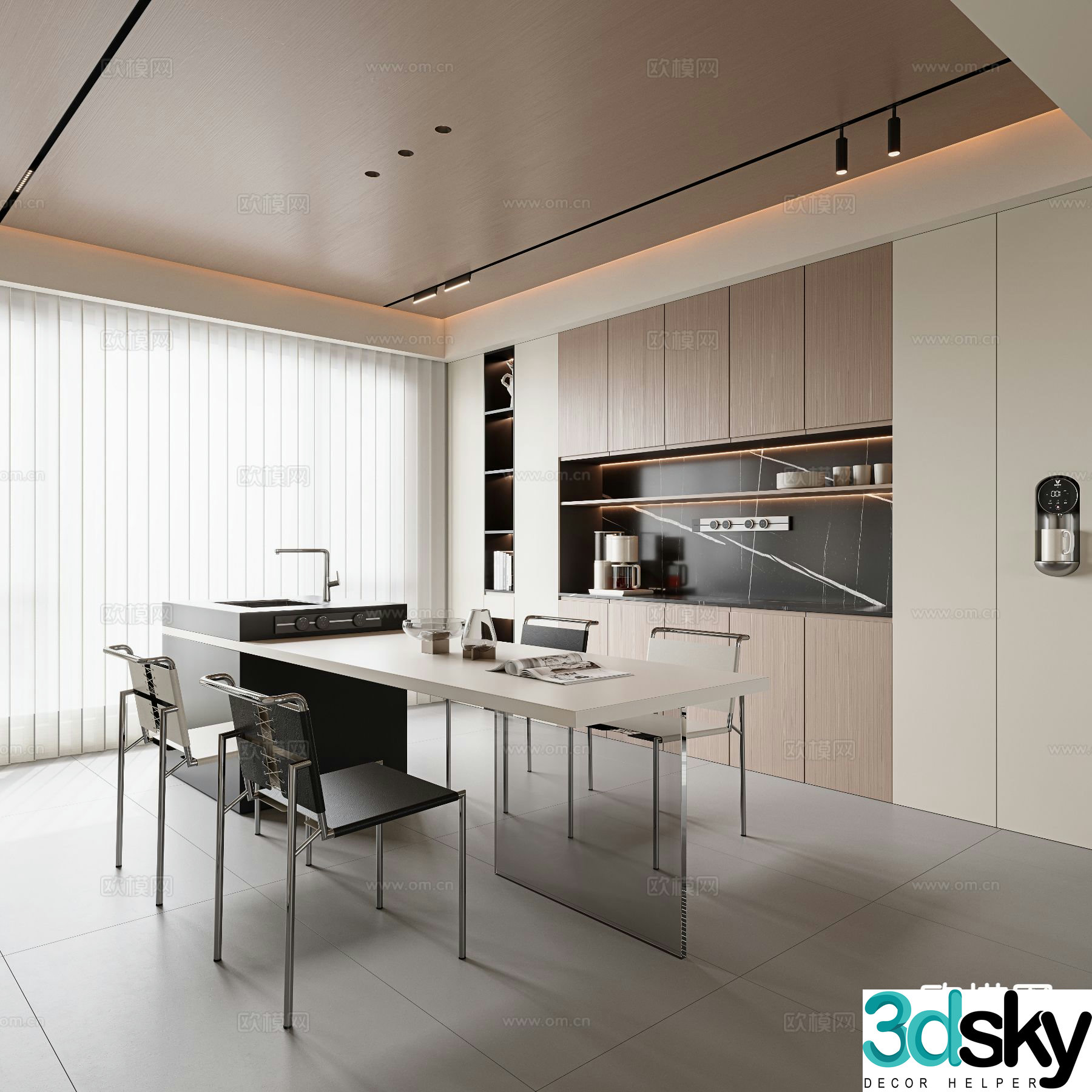 Modern minimalist restaurant island dining table 3d model