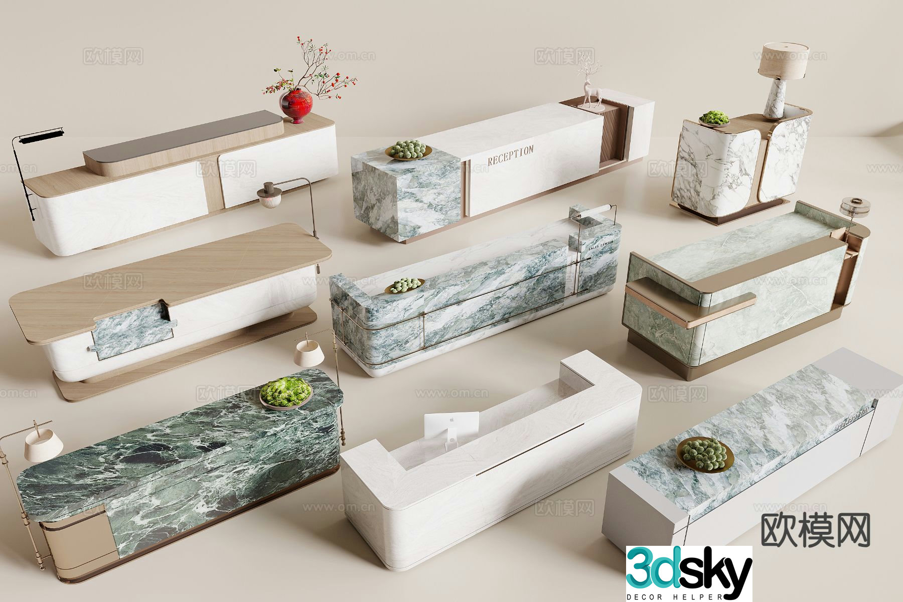 Modern reception desk front desk information desk 3d model