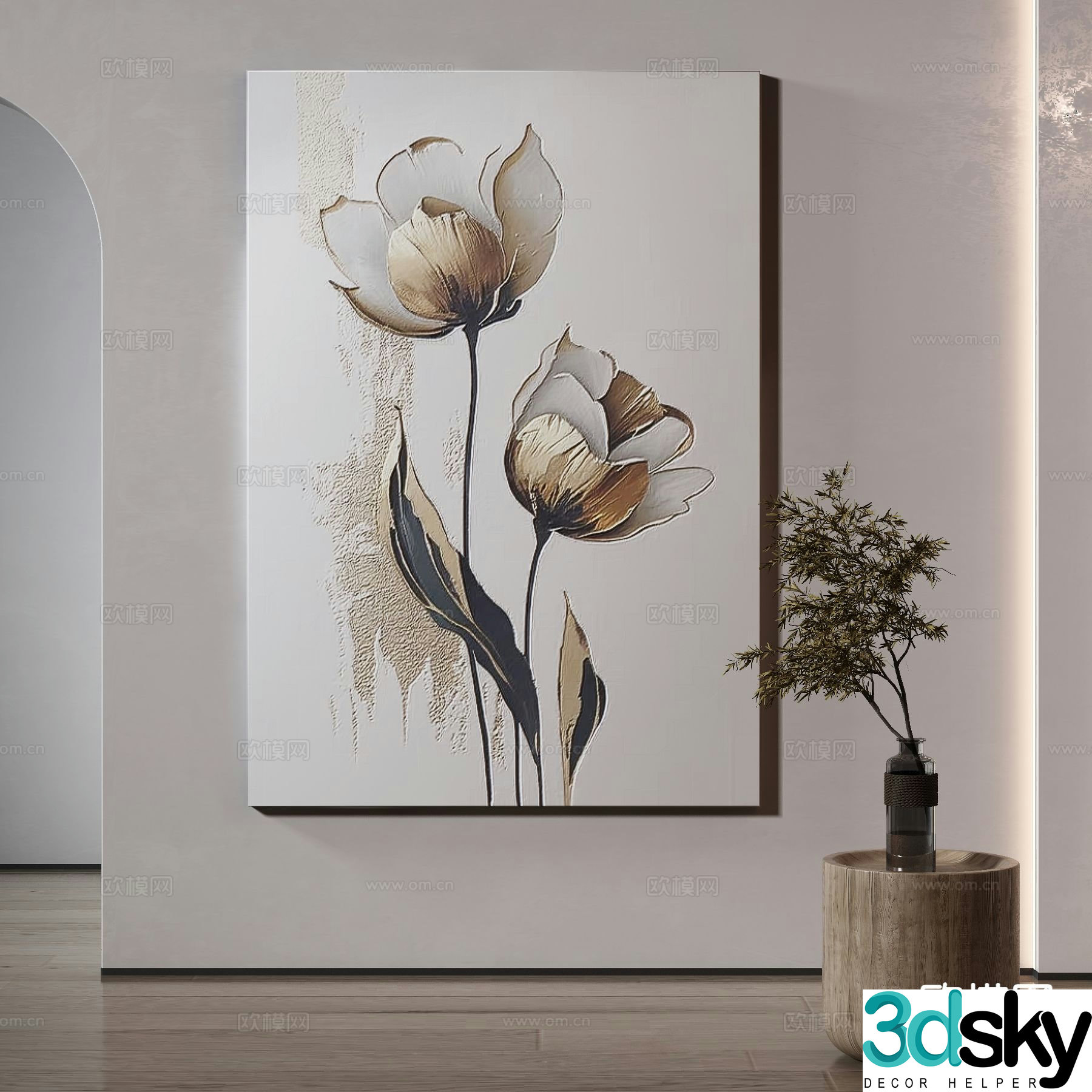 Modern flower painting decorative painting 3d model