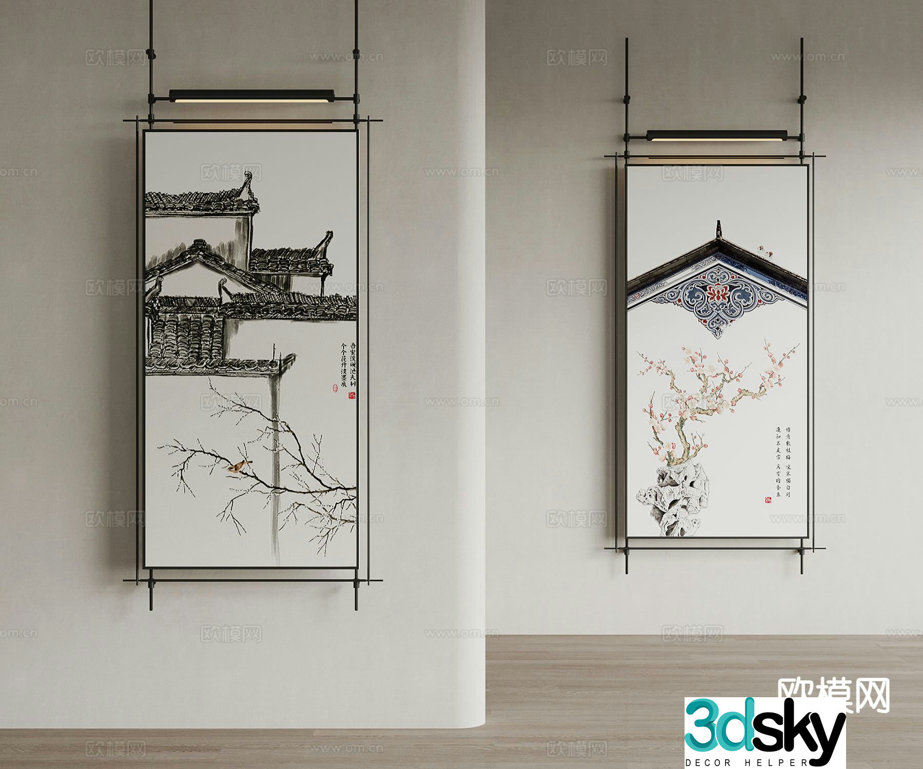 New Chinese style decorative painting architectural painting hanging painting 3D model