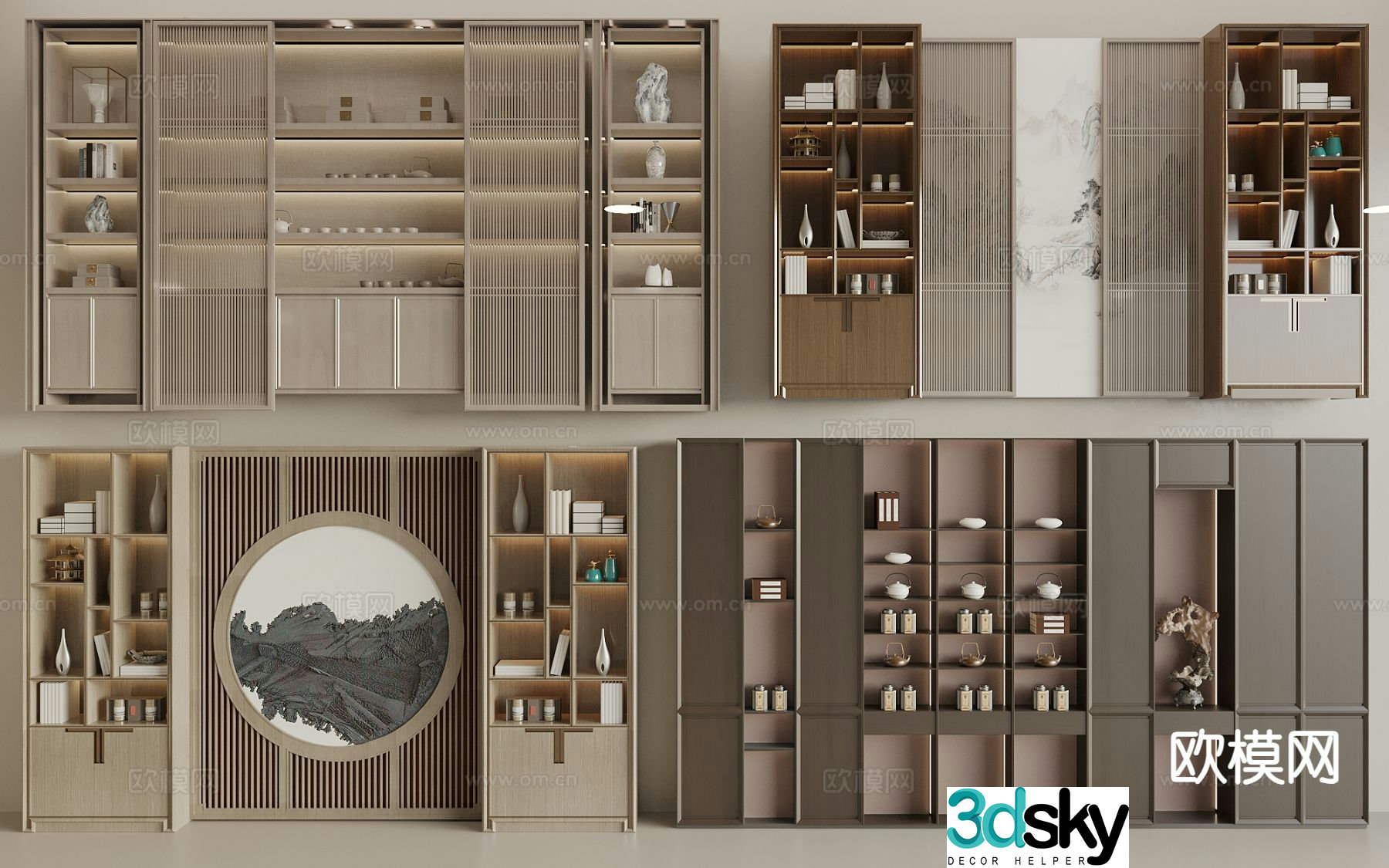 New Chinese tea set display cabinet tea cabinet 3d model