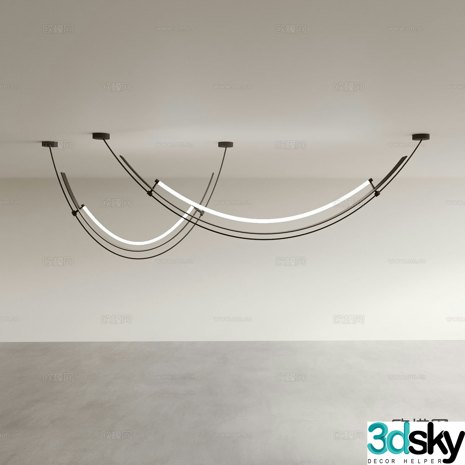 curve chandelier strip chandelier 3d model