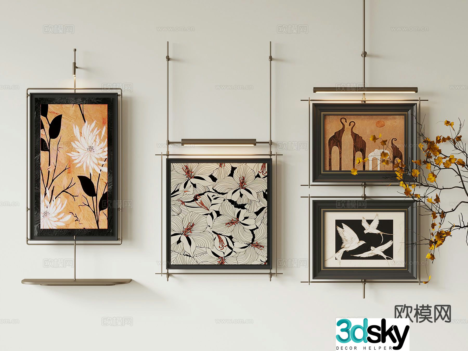 New Chinese style decorative painting art painting hanging painting 3d model