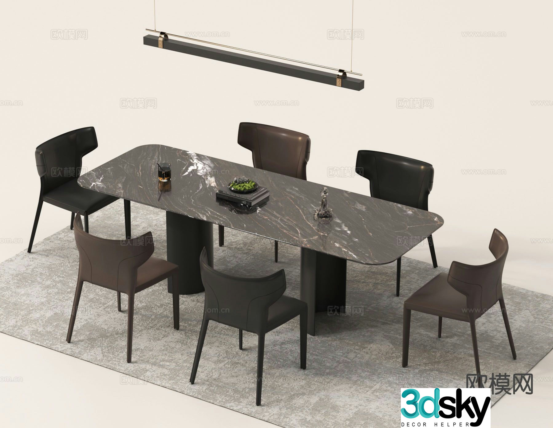 Italian dining table and chairs strip dining table 3D model