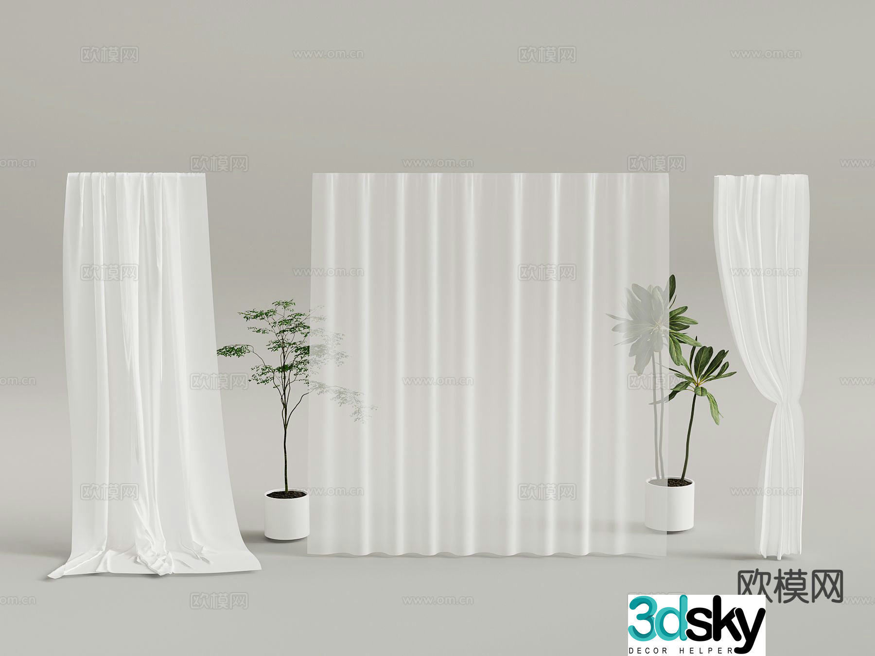 Plain curtain screen gauze curtain 3d model